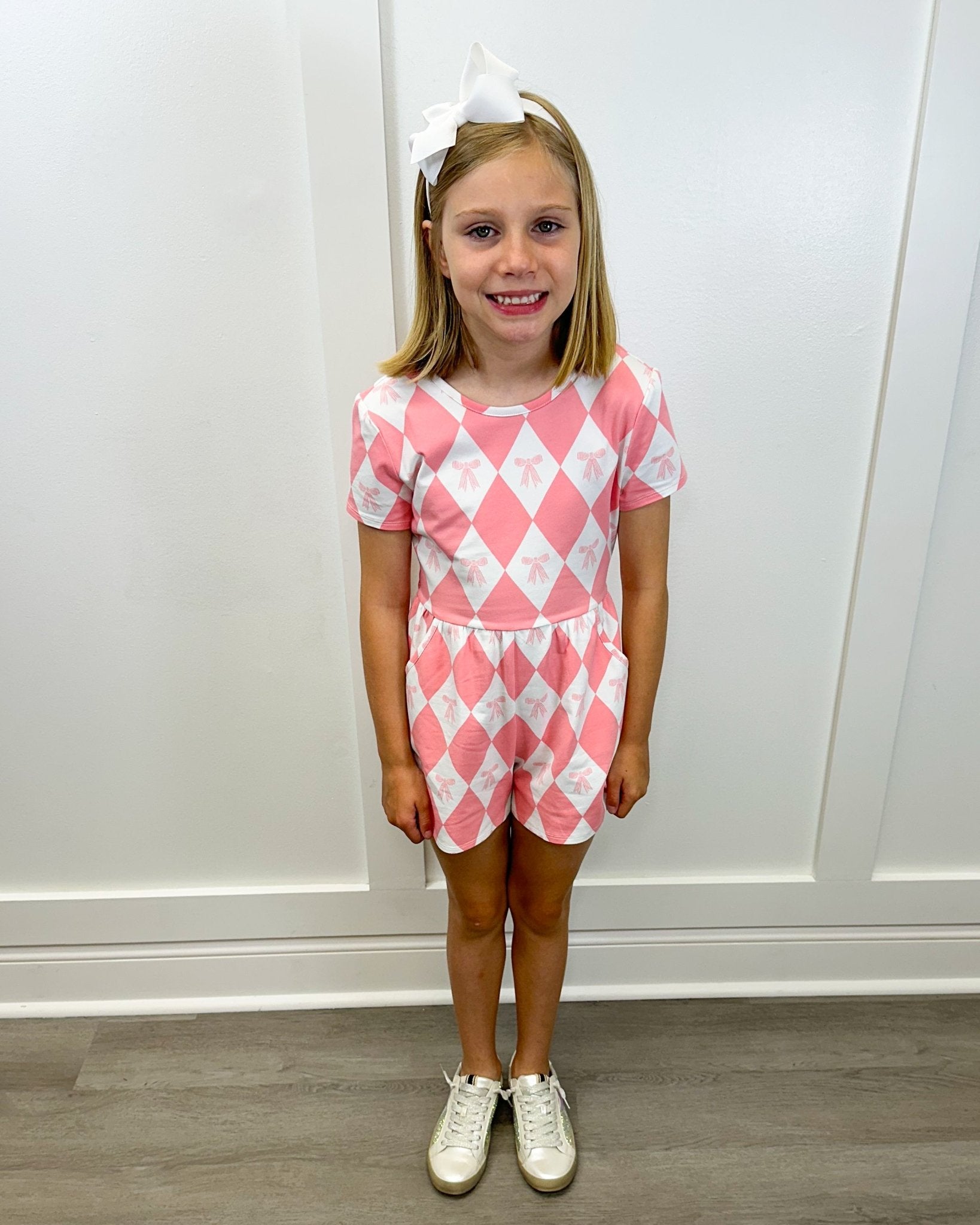 Baby Bow Romper - Flamingo Pink Girls Bubbles + Rompers Finding Foxtale