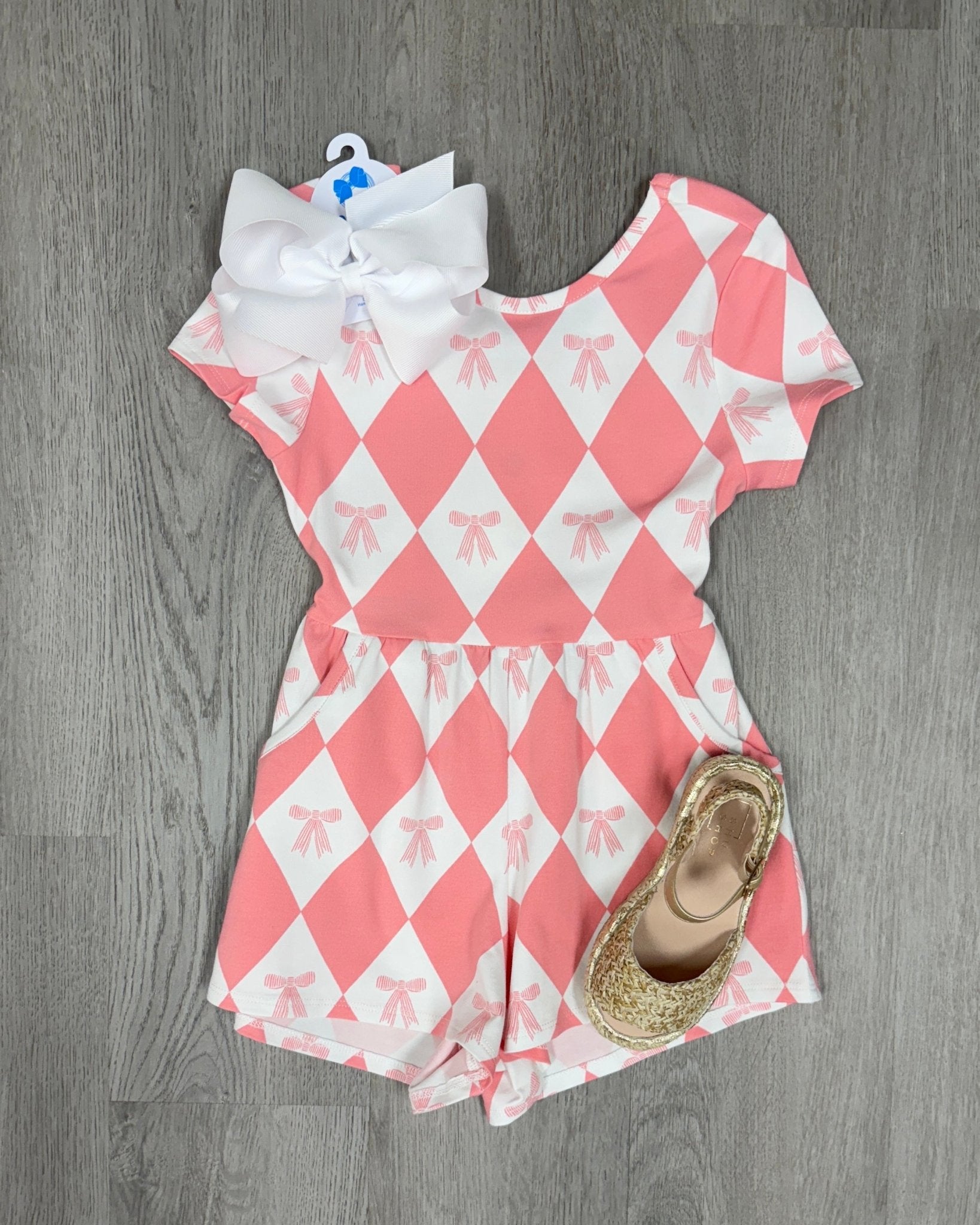 Baby Bow Romper - Flamingo Pink Girls Bubbles + Rompers Finding Foxtale