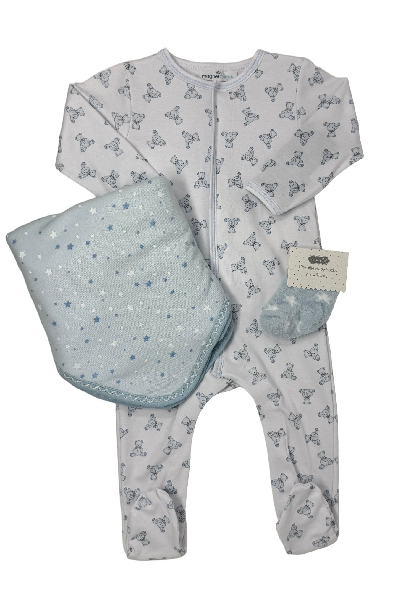 Baby's Teddy Footie - Light Blue Baby Sleepwear Magnolia Baby
