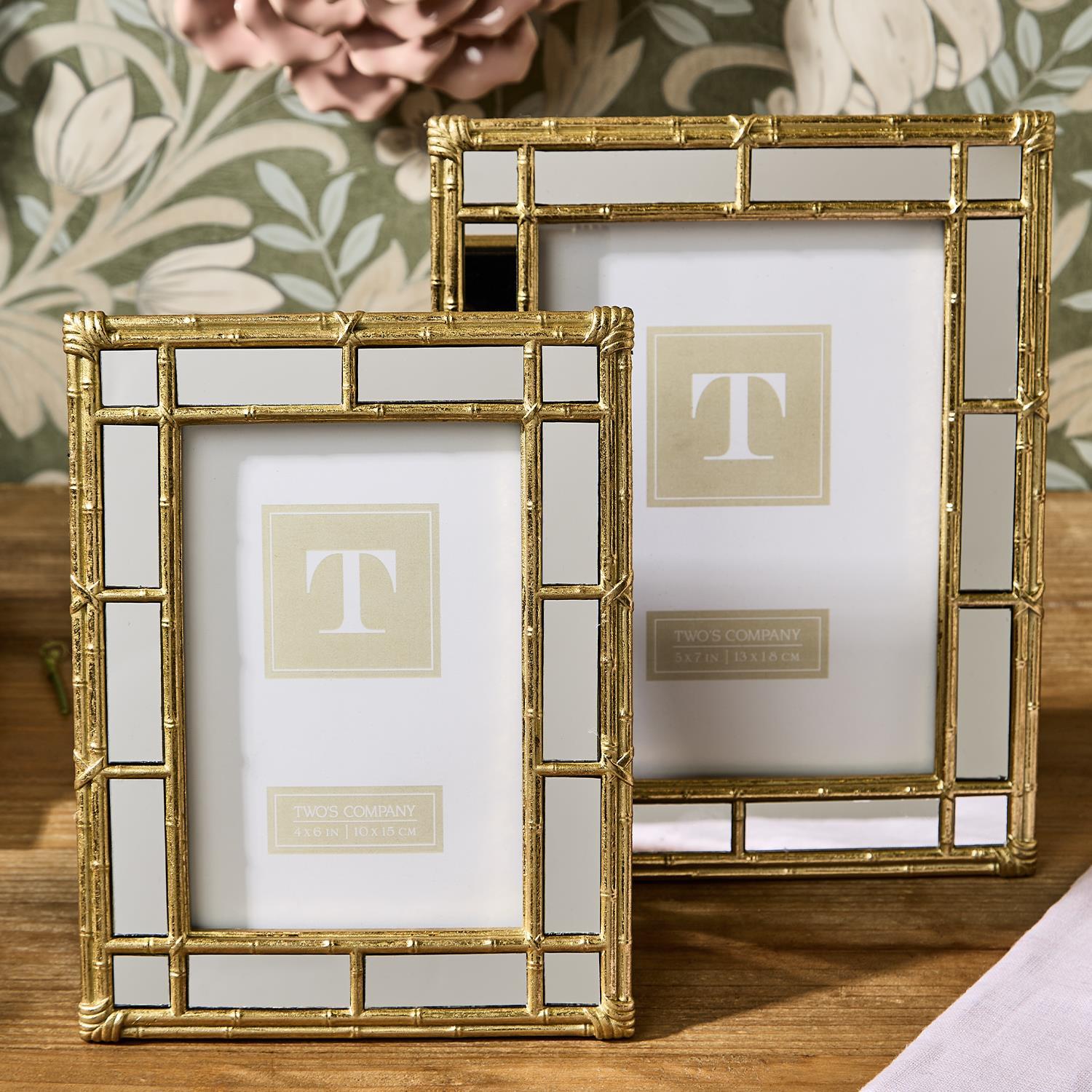 Bamboo Gold Mirrored Frame 4x6 Home Decor Two's Company