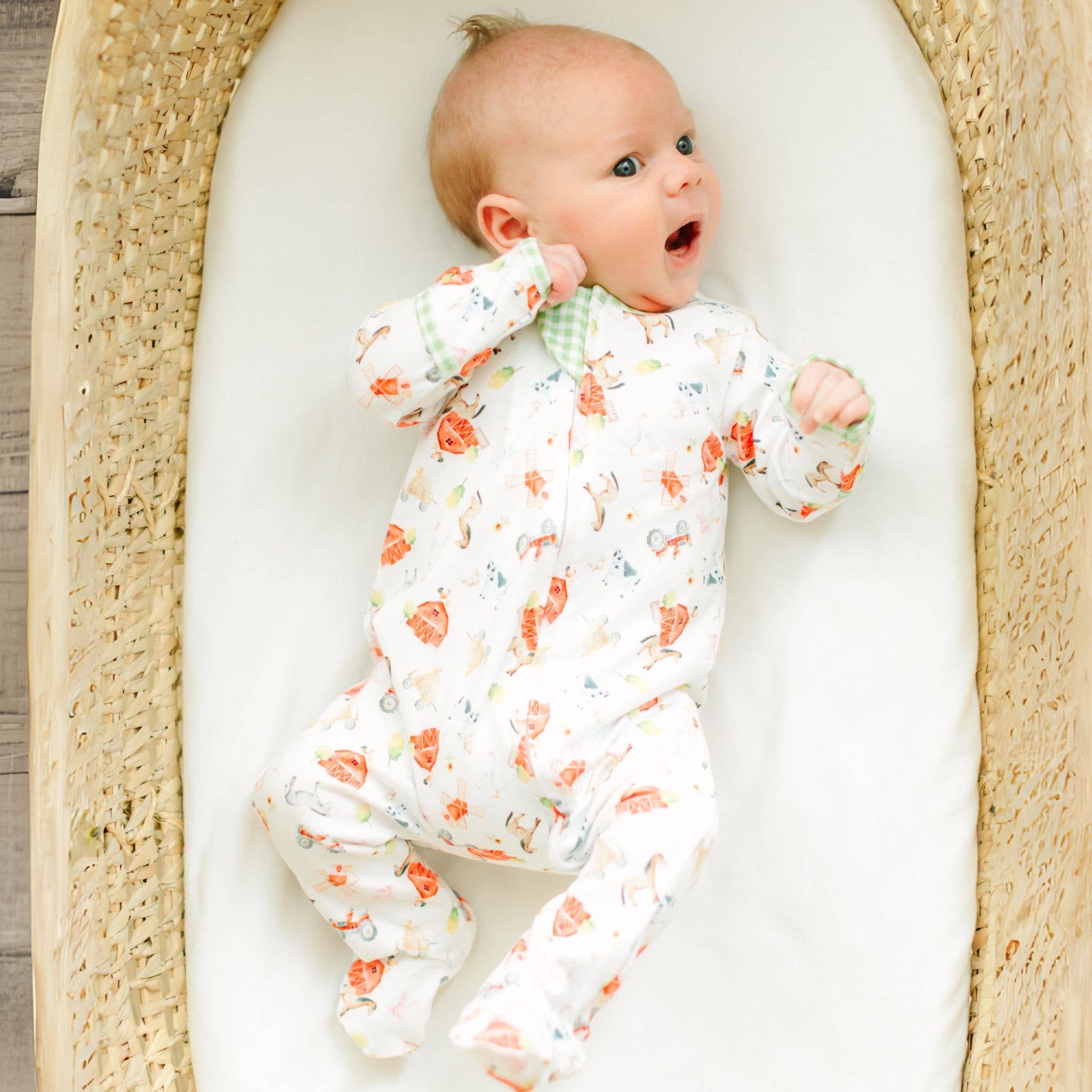 Barnyard Babies Print Zip Footie Baby Sleepwear Magnolia Baby
