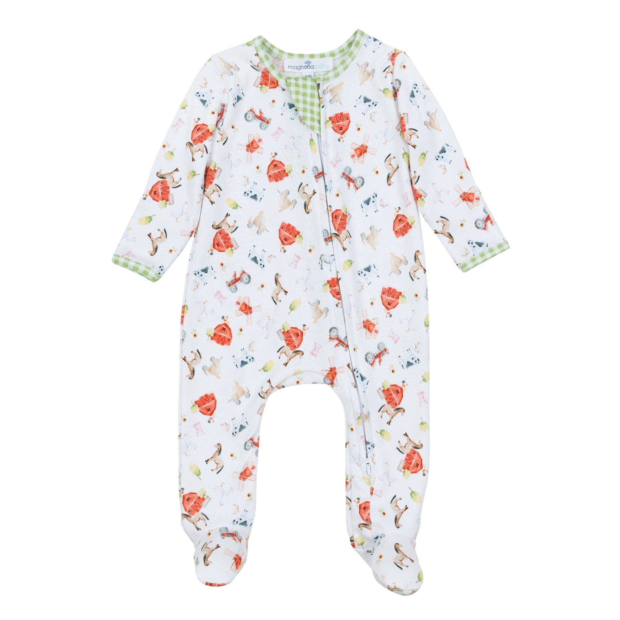 Barnyard Babies Print Zip Footie Baby Sleepwear Magnolia Baby