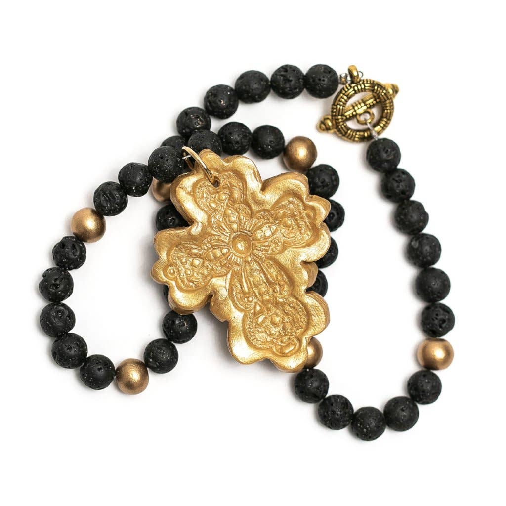 Black Lava with Cherrie Cross Necklace Necklaces Hidden Truth Jewelry