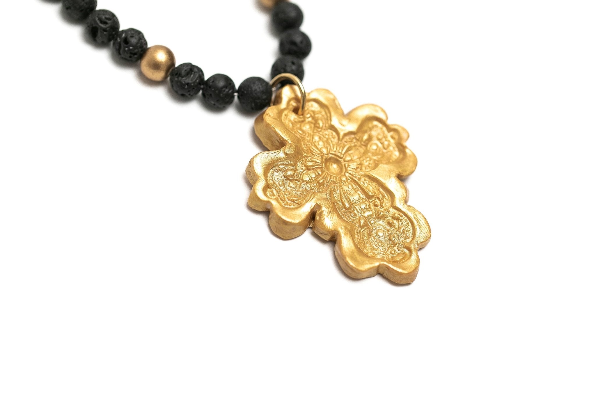 Black Lava with Cherrie Cross Necklace Necklaces Hidden Truth Jewelry