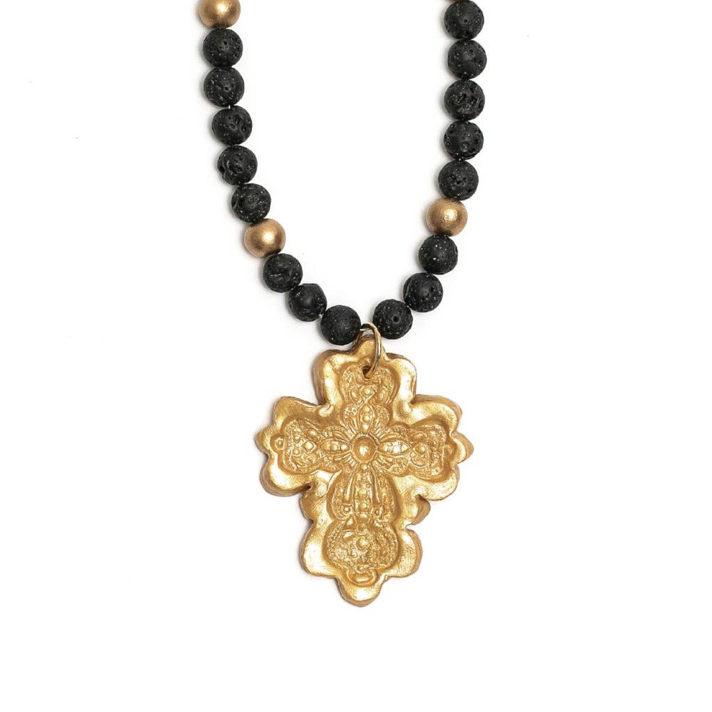 Black Lava with Cherrie Cross Necklace Necklaces Hidden Truth Jewelry