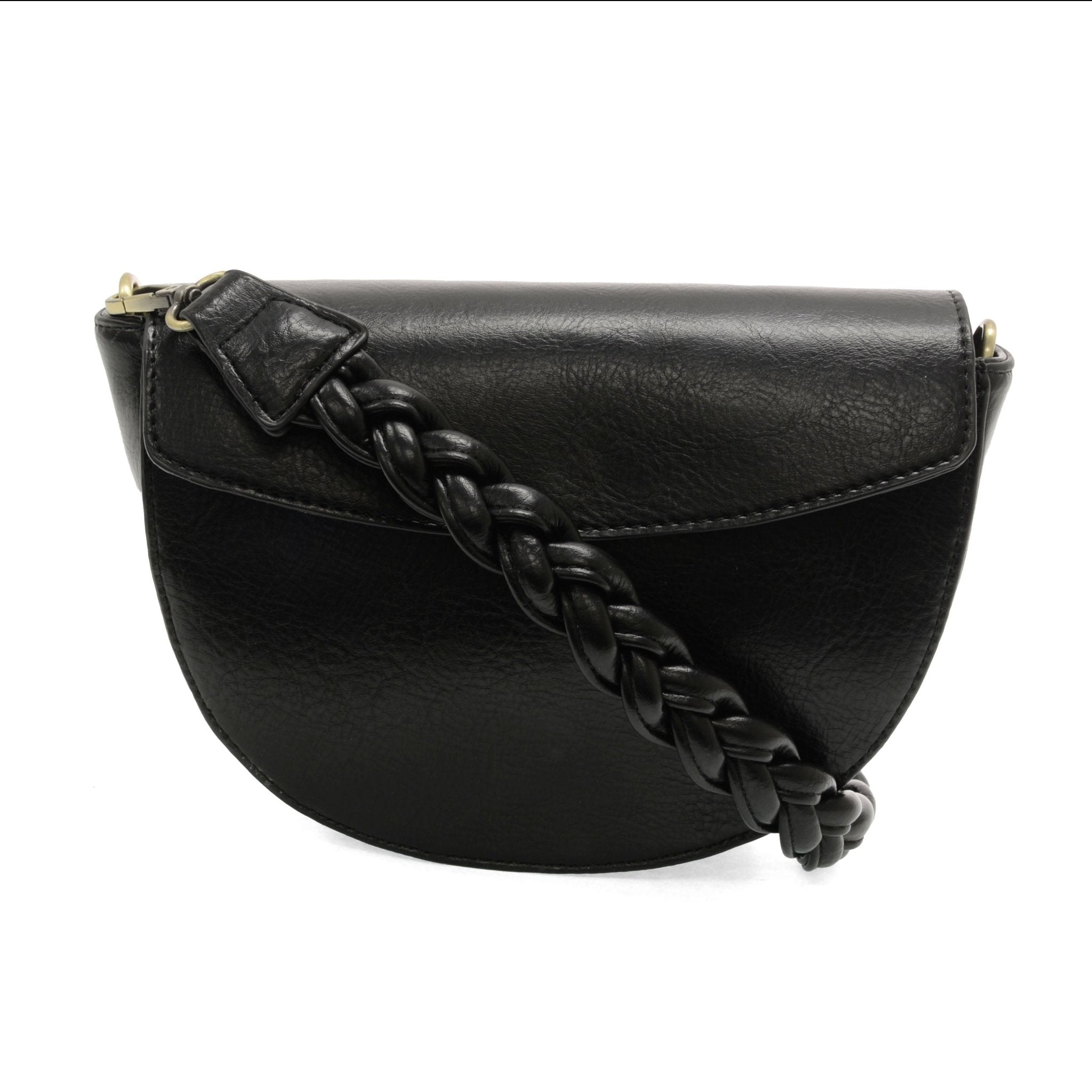 Black Linda Crescent Crossbody w/ Braided Strap Purses + Totes Joy Susan