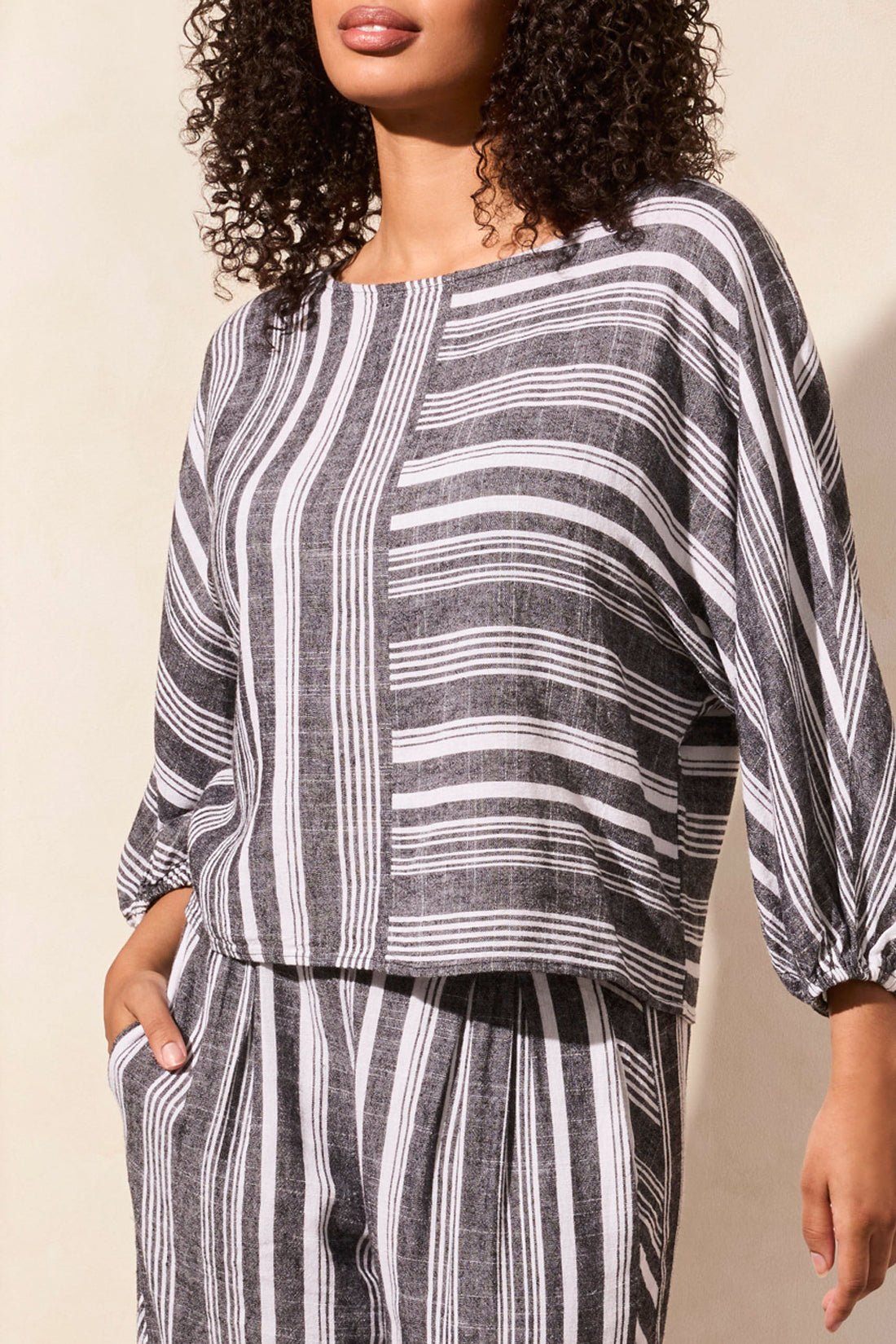 Boat Neck Blouse with Dolman Sleeves - Black Tops Tribal