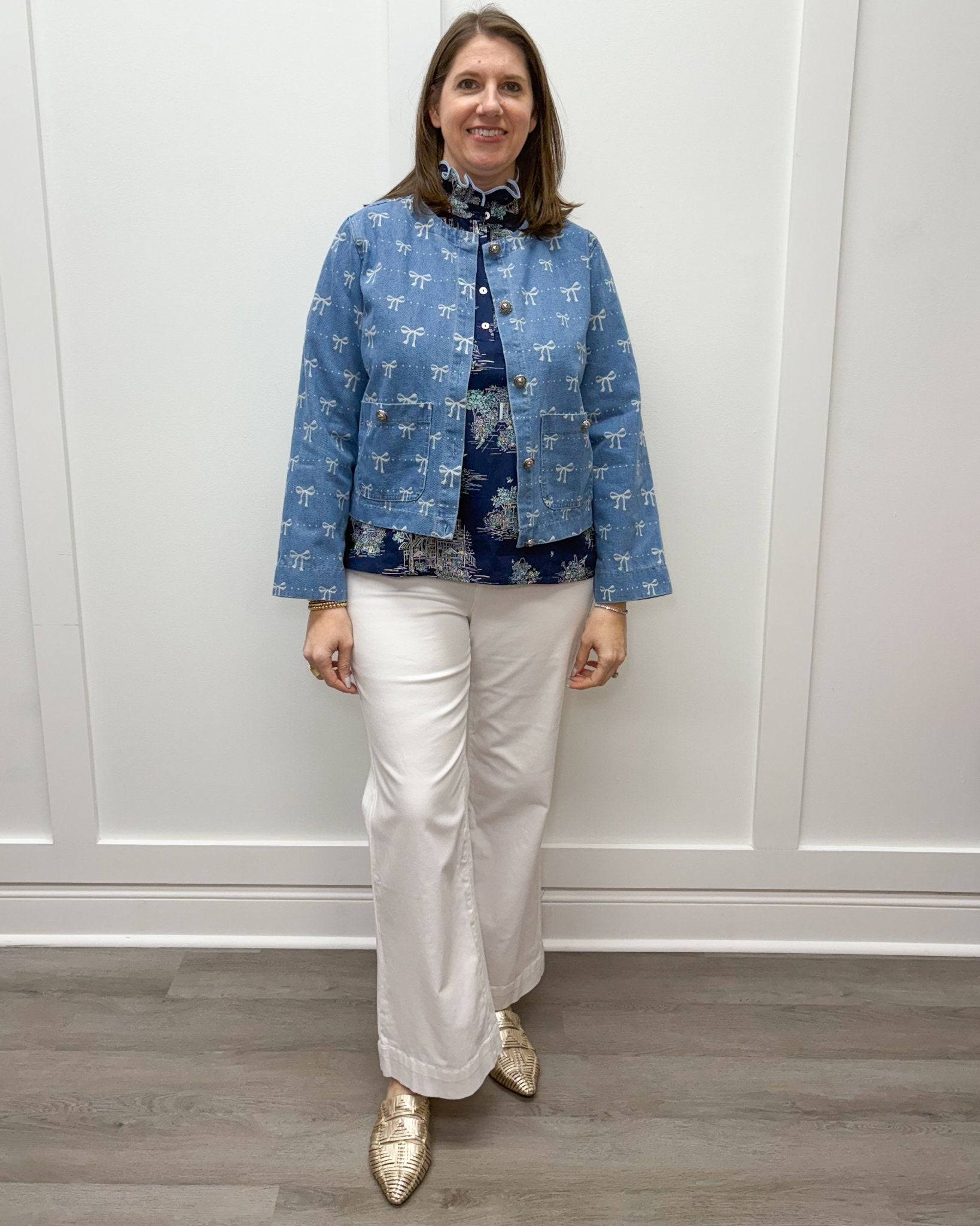 Bow Jean Jacket - Light Denim Tops Entro