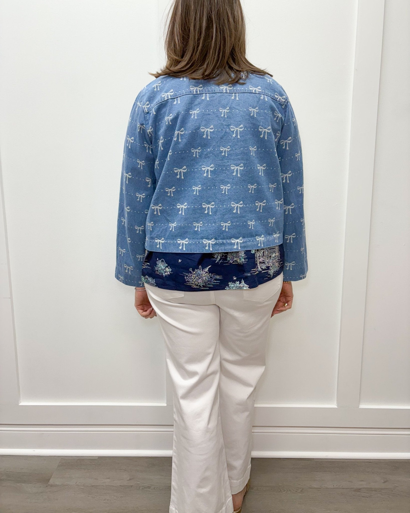 Bow Jean Jacket - Light Denim Tops Entro