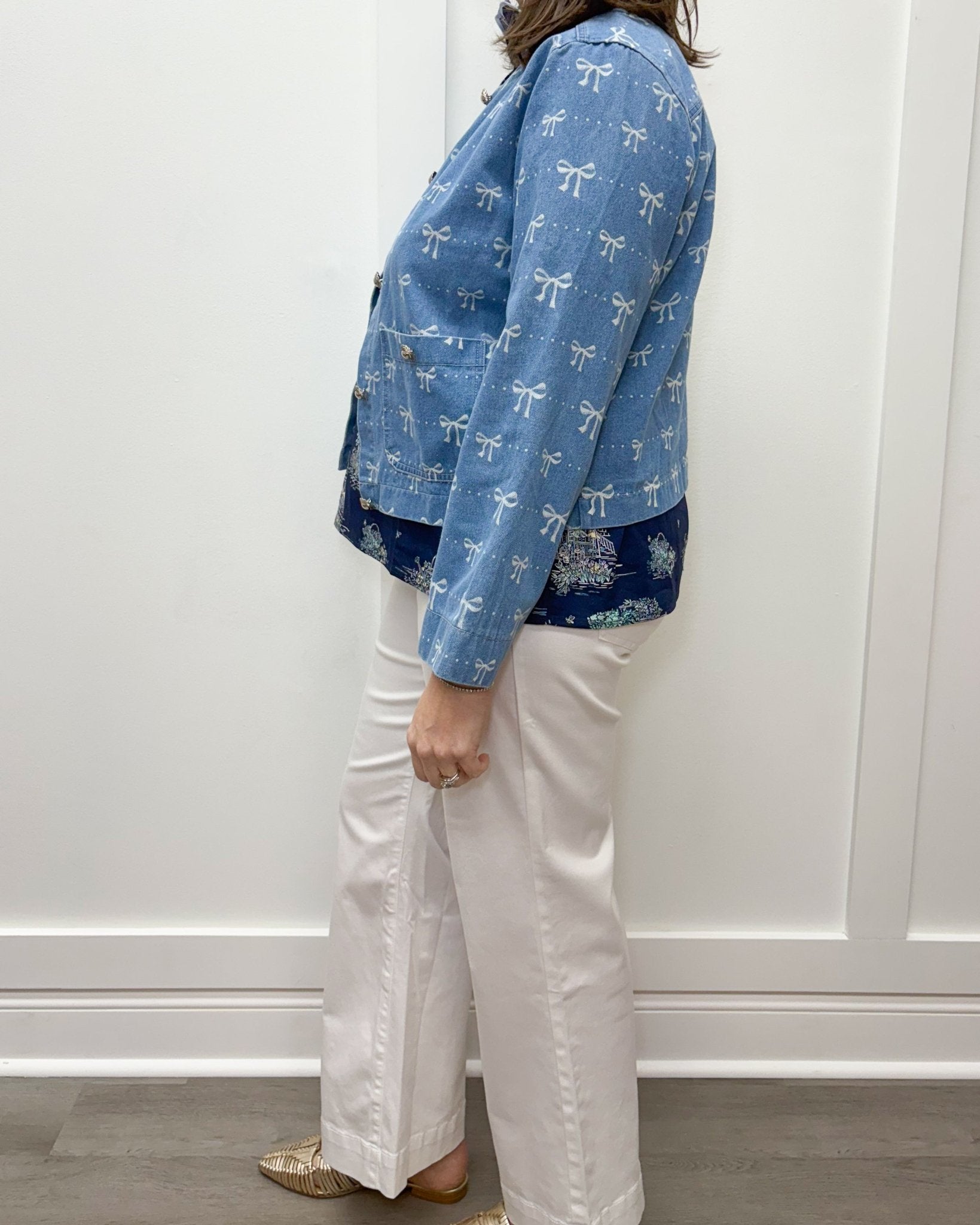 Bow Jean Jacket - Light Denim Tops Entro