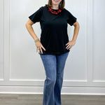 Boyfriend Round Neck Tee - Black Tops Zenana