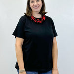 Boyfriend Round Neck Tee - Black Tops Zenana