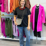 Boyfriend Round Neck Tee - Black Tops Zenana