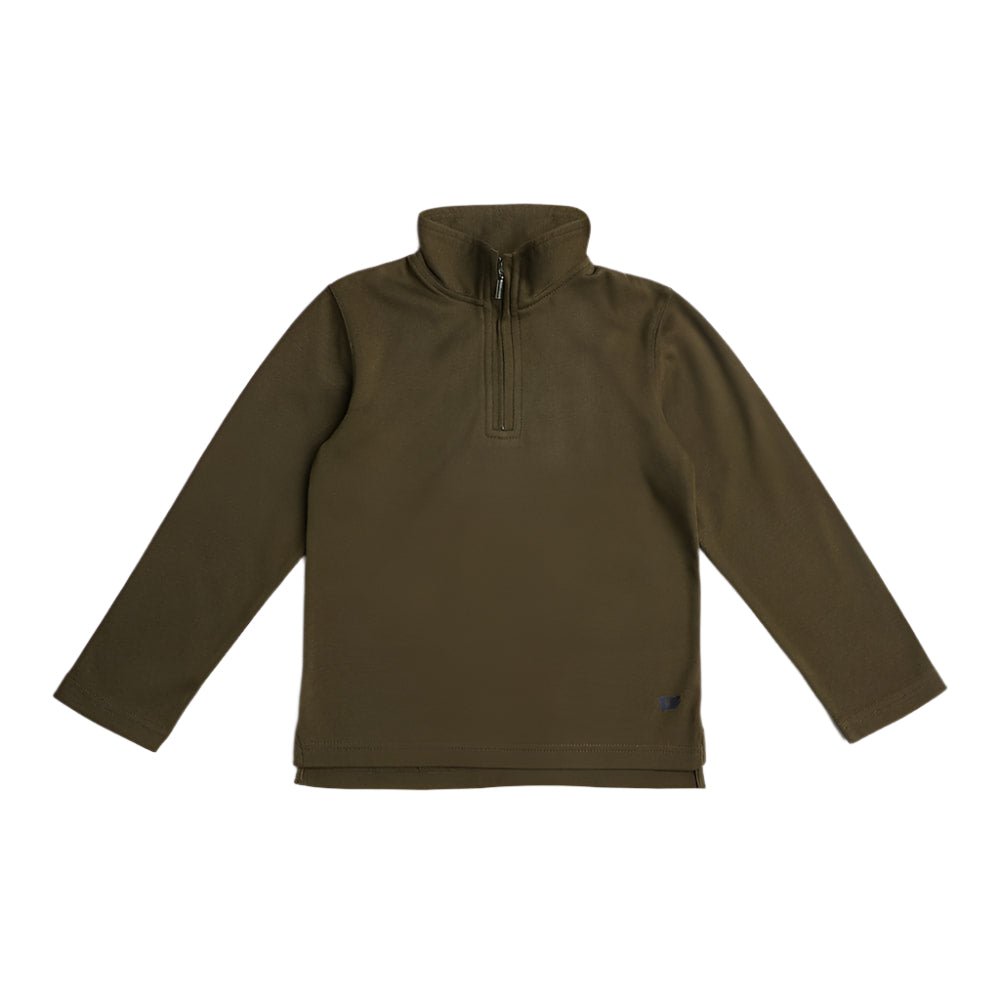 Boys 1/4 Zip Astor Pullover - Olive Boys Sweaters + Sweatshirts Pedal Kidswear
