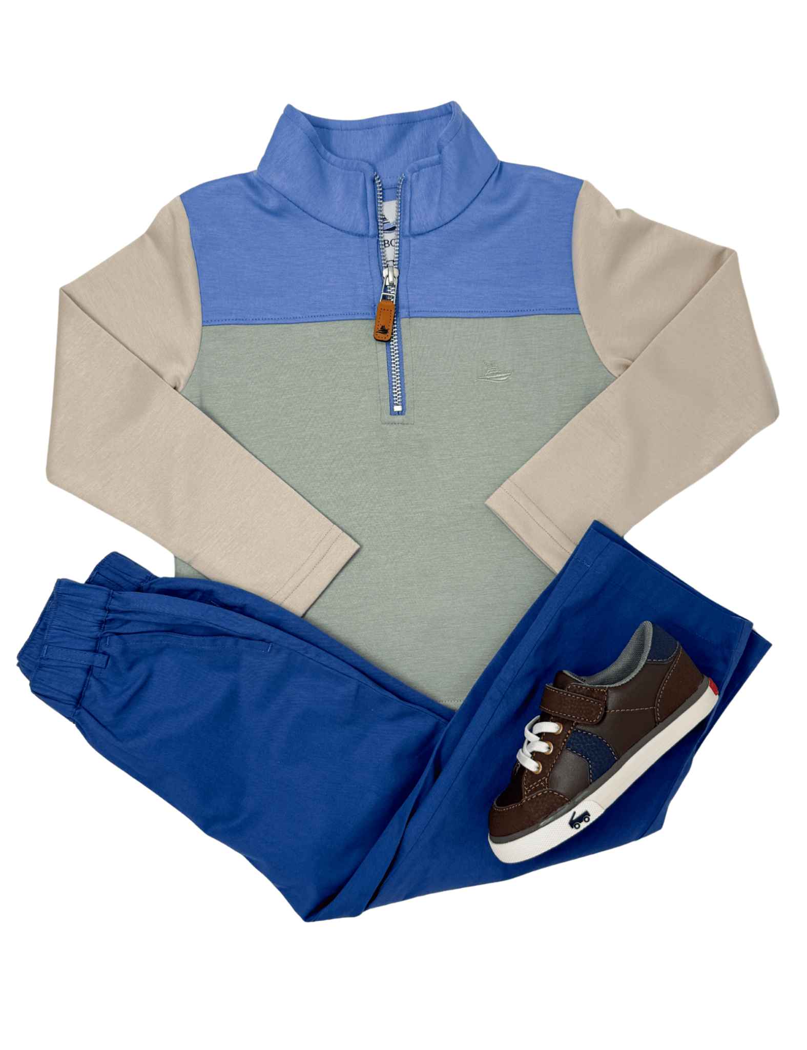Boy's Colorblock Pullover - Blue/Green/Khaki Boys Sweaters + Sweatshirts Southbound