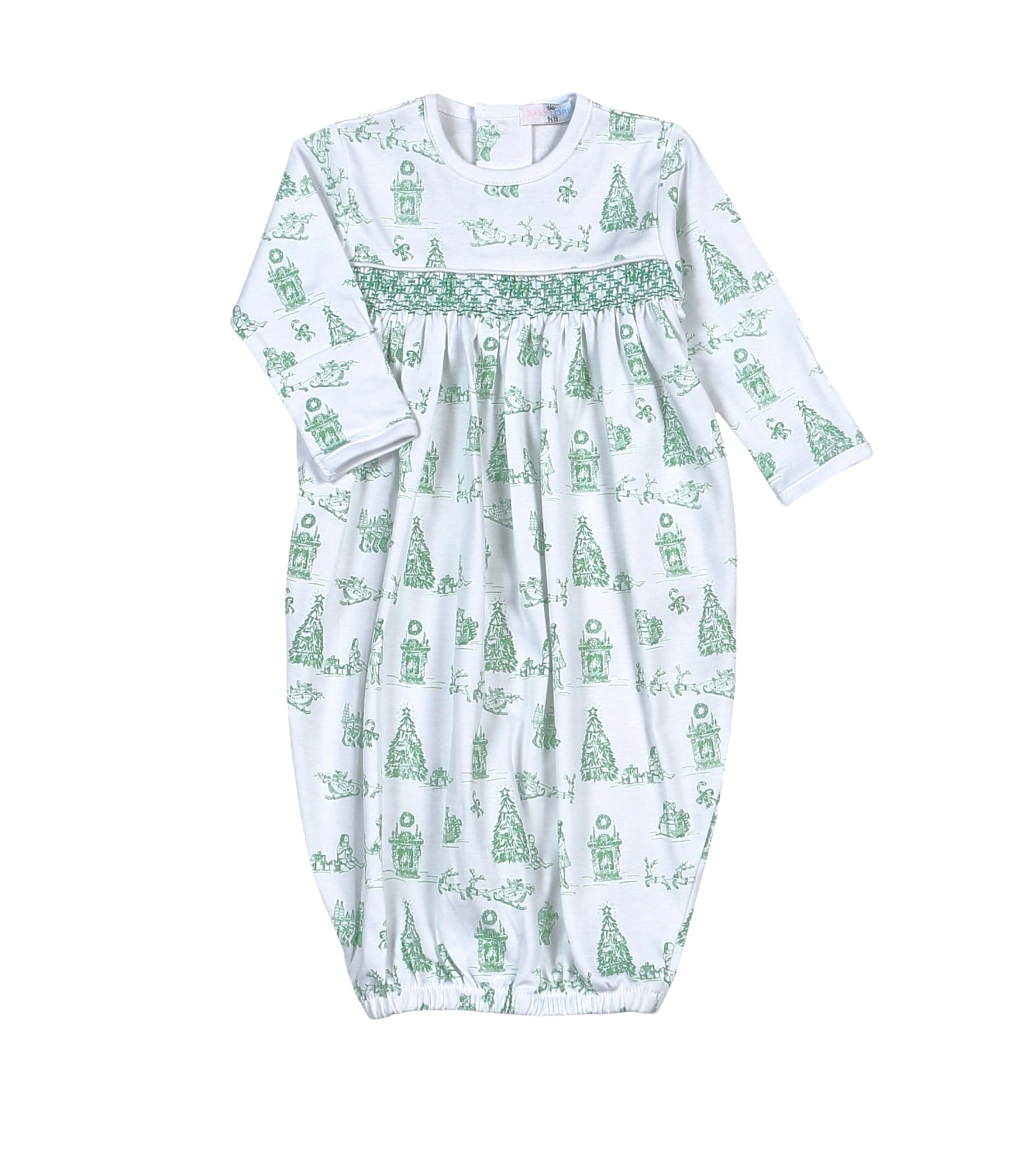Boys Green Christmas Toile Hand Smocked Gown Baby Sleepwear Baby Loren