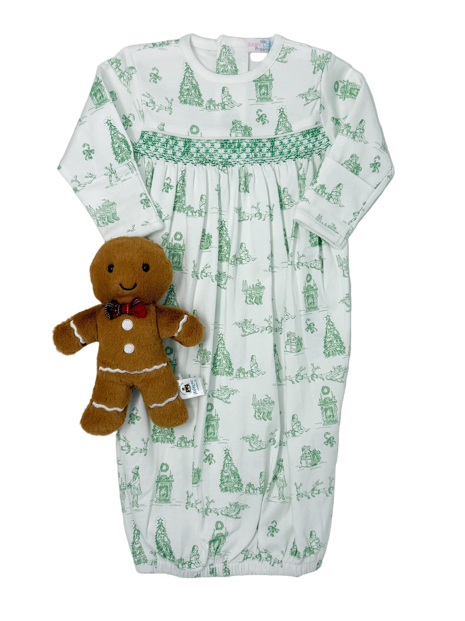 Boys Green Christmas Toile Hand Smocked Gown Baby Sleepwear Baby Loren