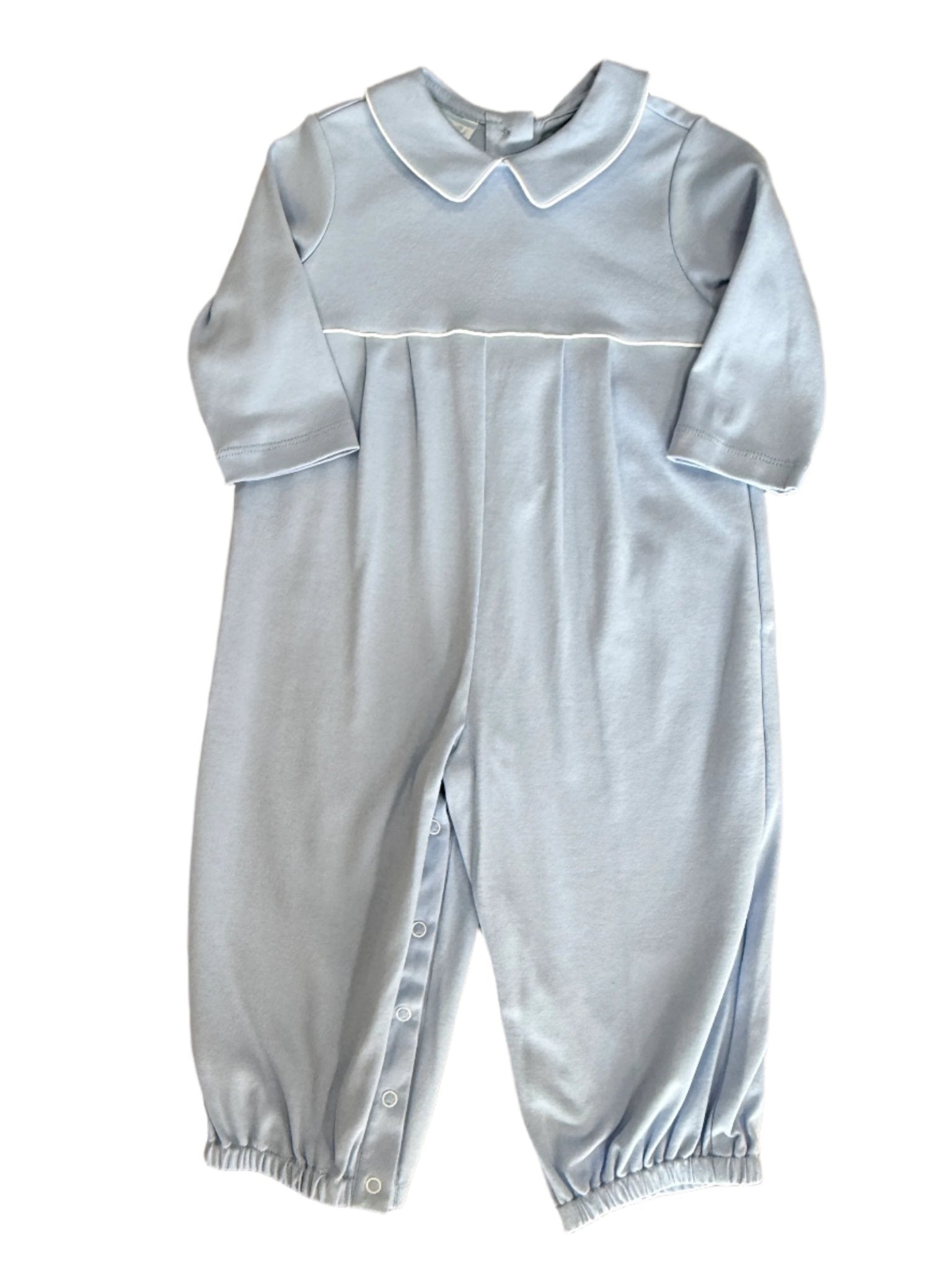 Boy's Knit Romper - Lt. Blue Gingham Boys Bubbles + Rompers Petit Bebe