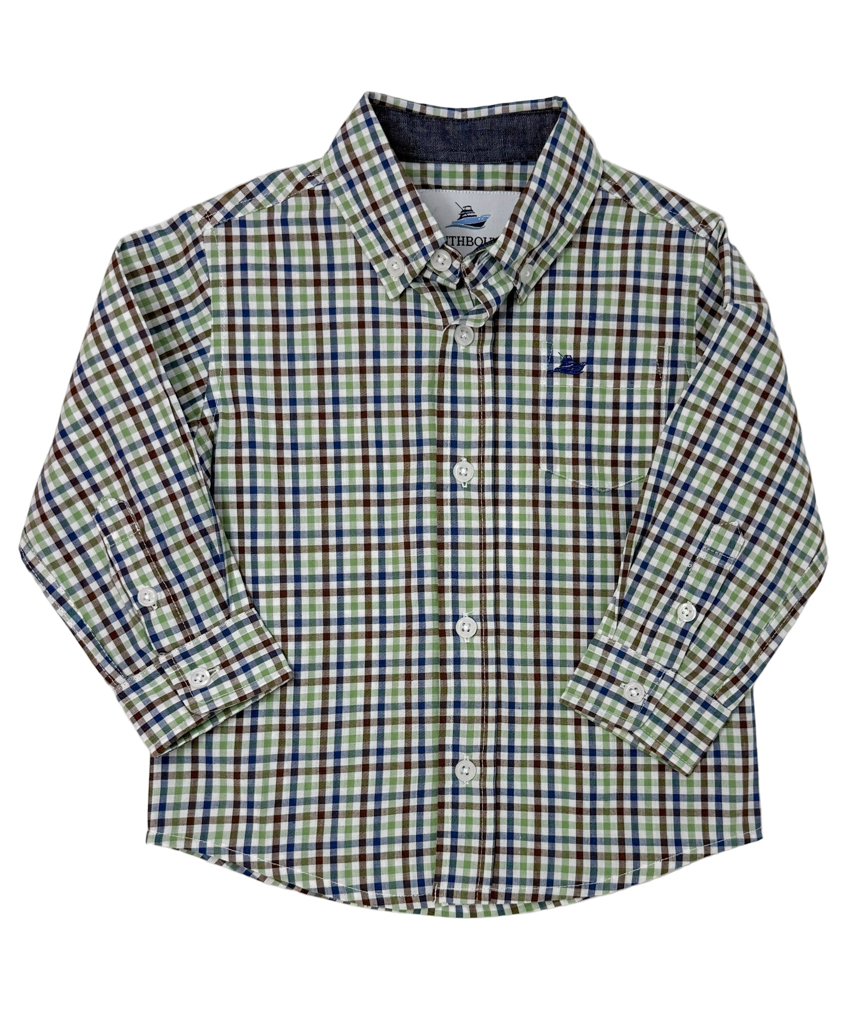 Boy's LS Dress Shirt - Navy/Aspen Green Boys Shirts + Polos Southbound