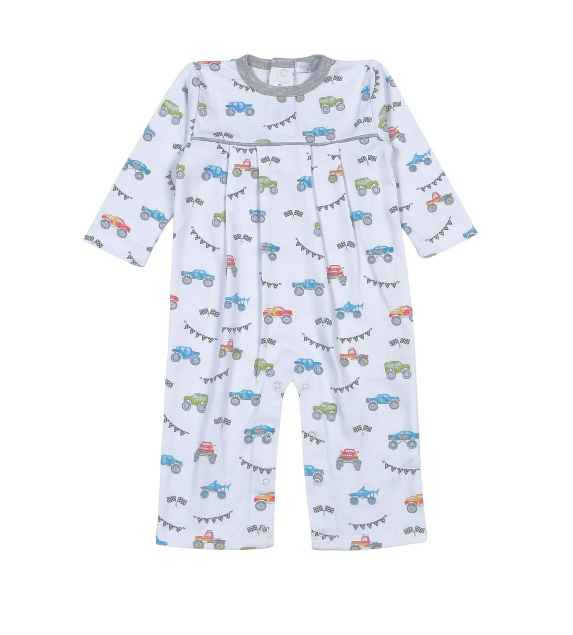 Boys Monster Trucks Pima Romper Boys Bubbles + Rompers Baby Loren