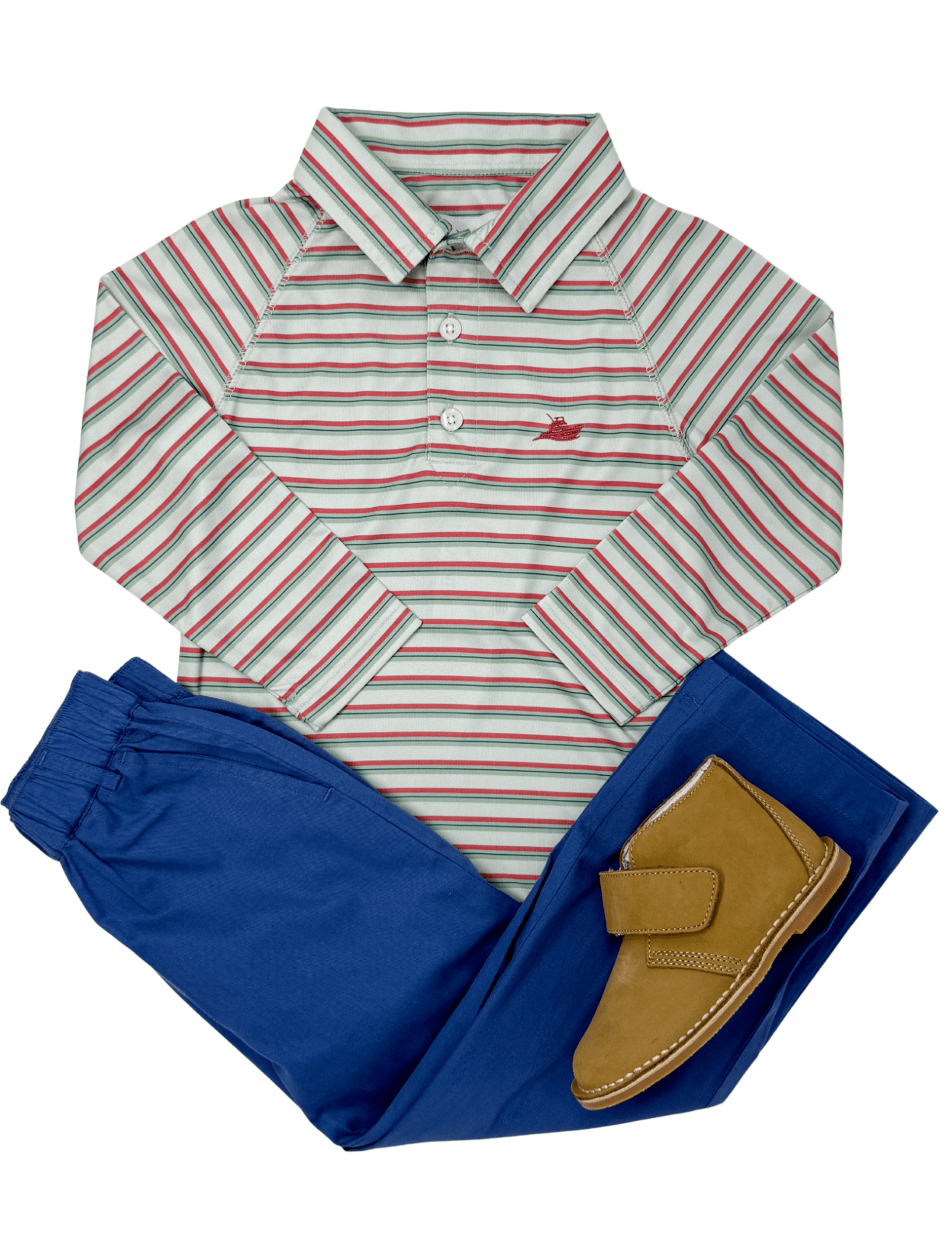 Boy's Polo LS - Mineral Red/Dew Green Boys Shirts + Polos Southbound