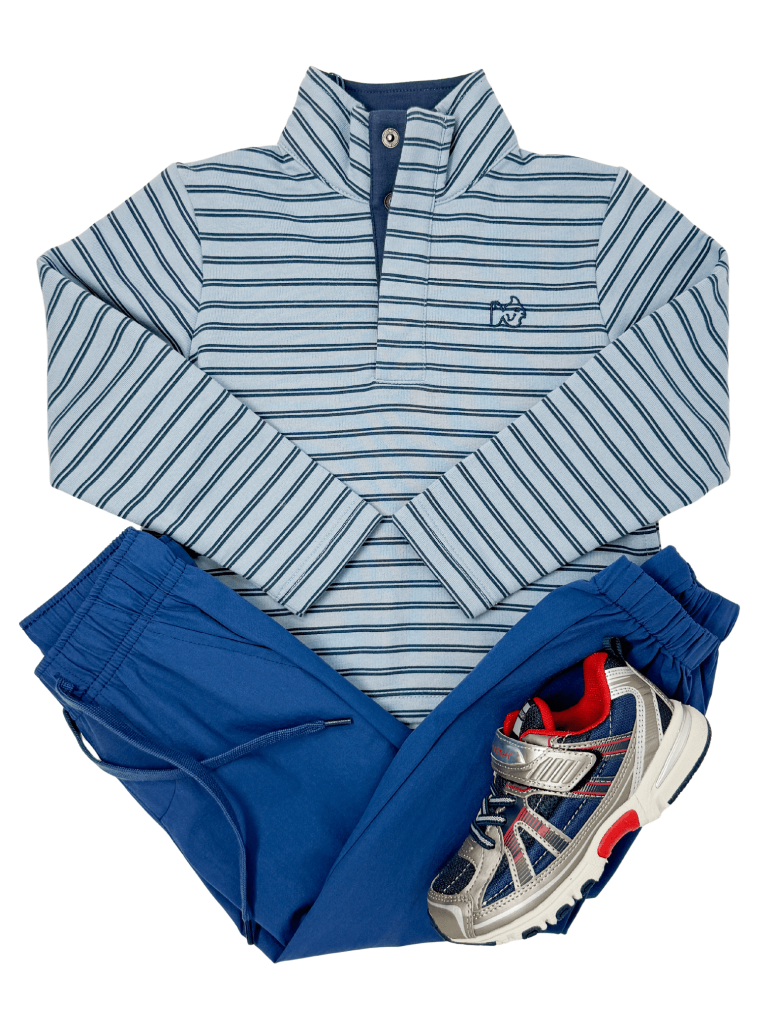 Boys Sporty Snap Pullover - Ashley Blue Dark Denim Stripe Boys Sweaters + Sweatshirts Prodoh