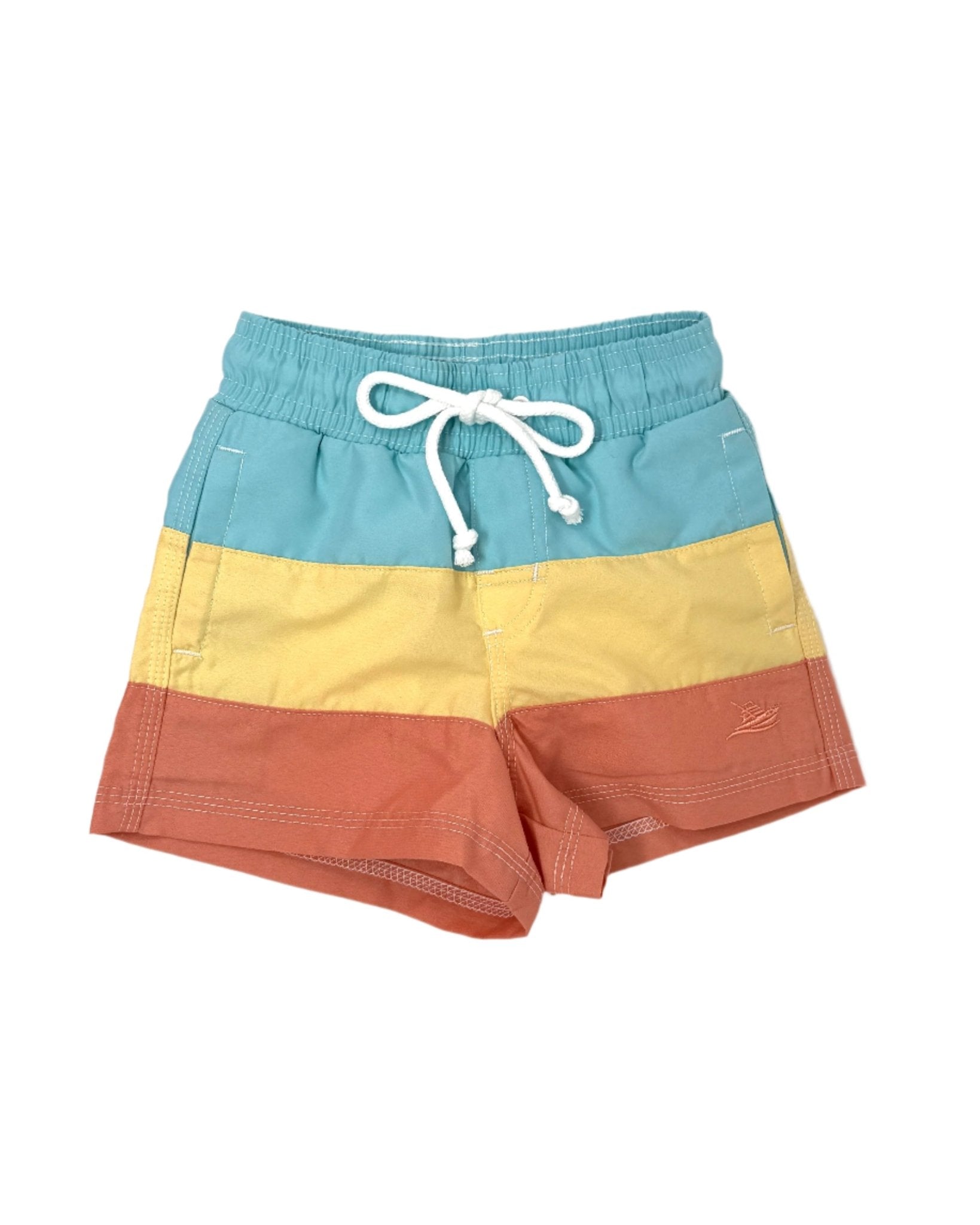 Boy's Swim Trunks - Yellow/Persimmon/Aqua Colorblock Kids Swim Southbound