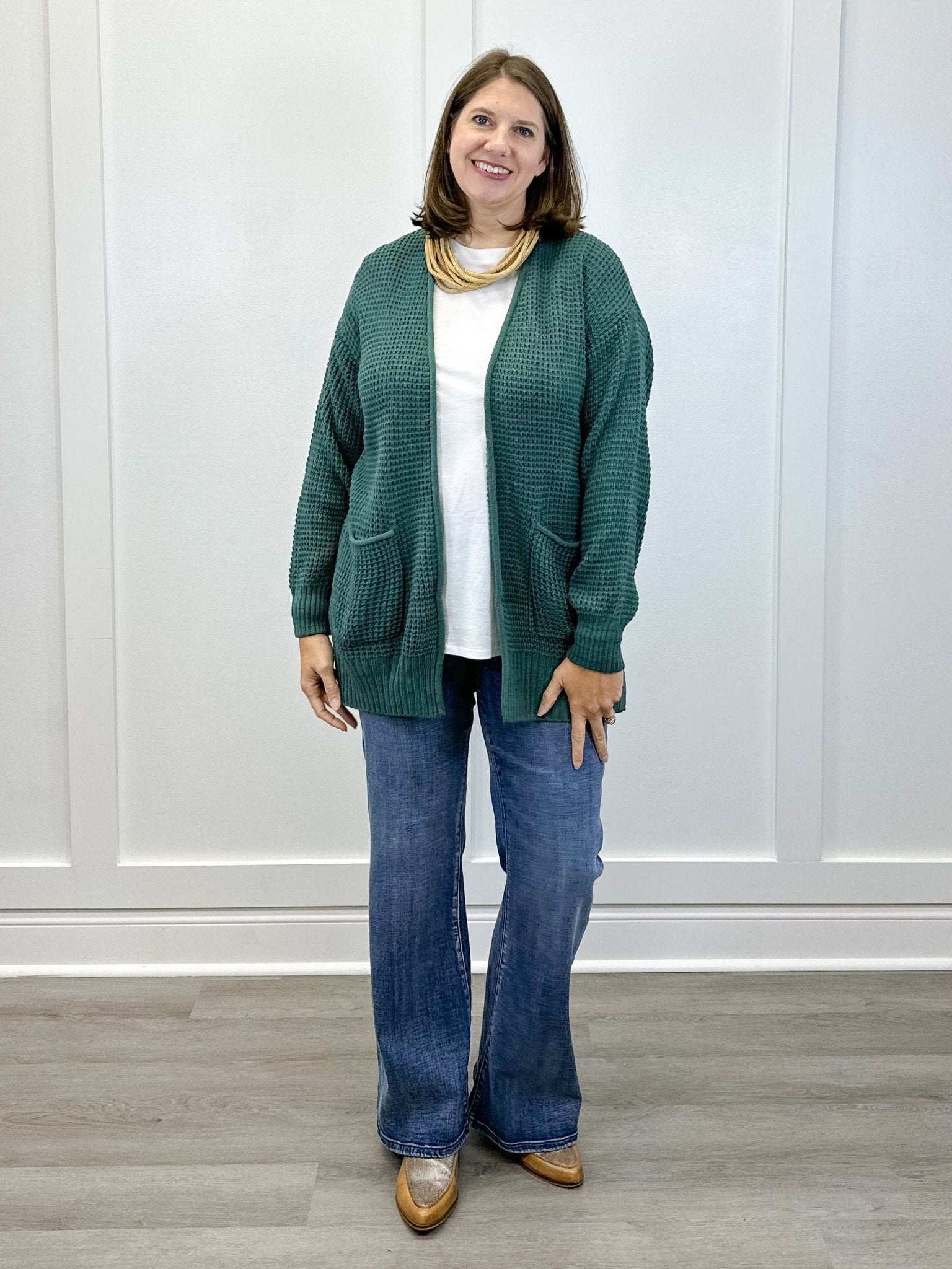 Briar Waffle Knit Cardigan - Ash Jade - Sugar Babies Children's Boutique/Meg's Shoppe