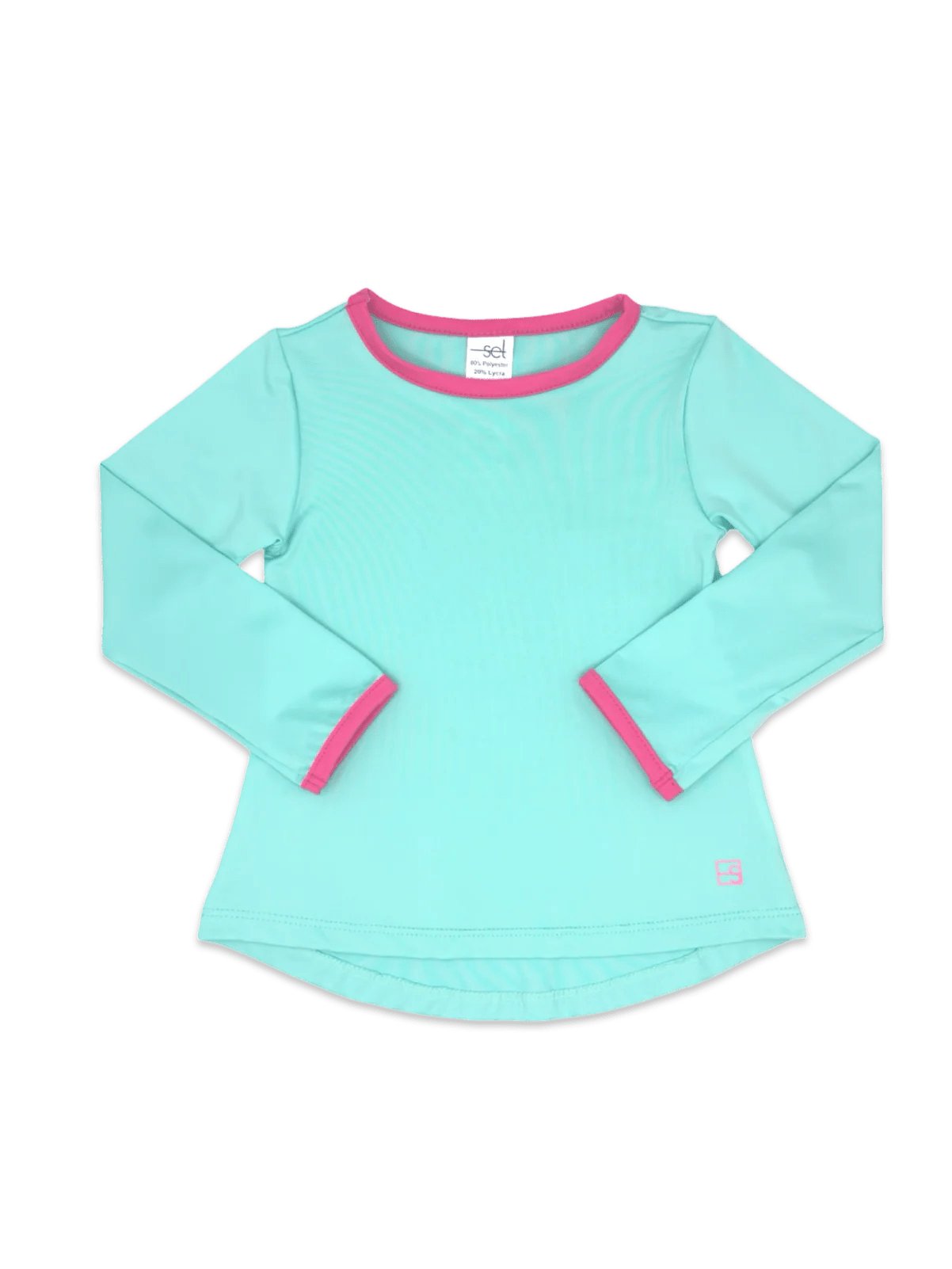 Bridget Basic L/S Tee - Totally Turquoise/Power Pink Girls Tops + Tees Set Athleisure