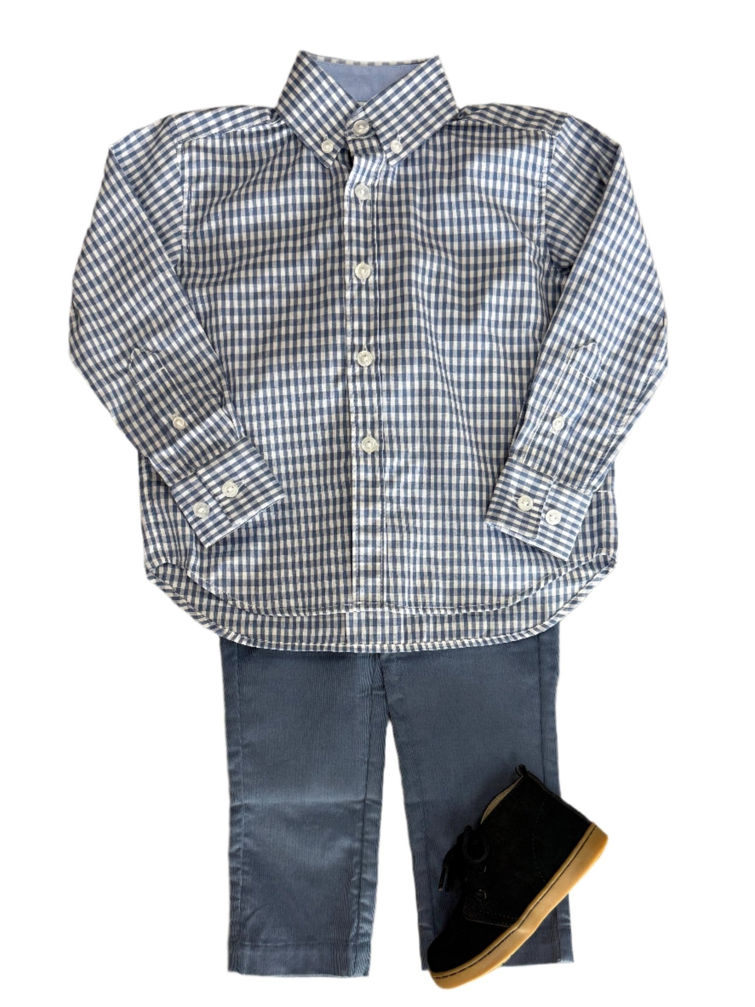 Button Down Shirt - Gray Blue Gingham Boys Shirts + Polos Little English