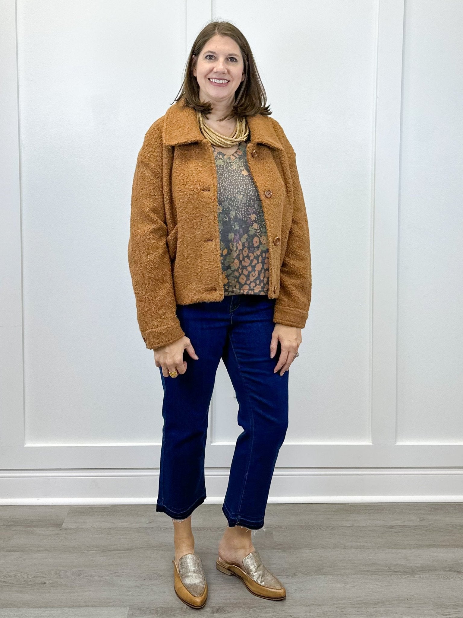Button Front Boucle Jacket - Ginger Spice - Sugar Babies Children's Boutique/Meg's Shoppe
