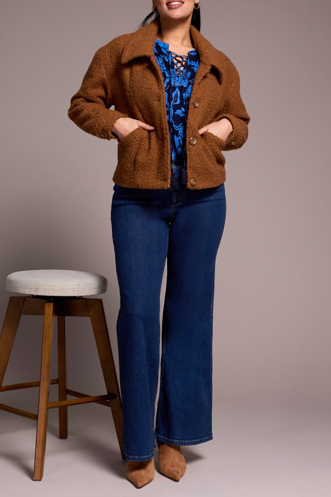Button Front Boucle Jacket - Ginger Spice Outerwear Tribal