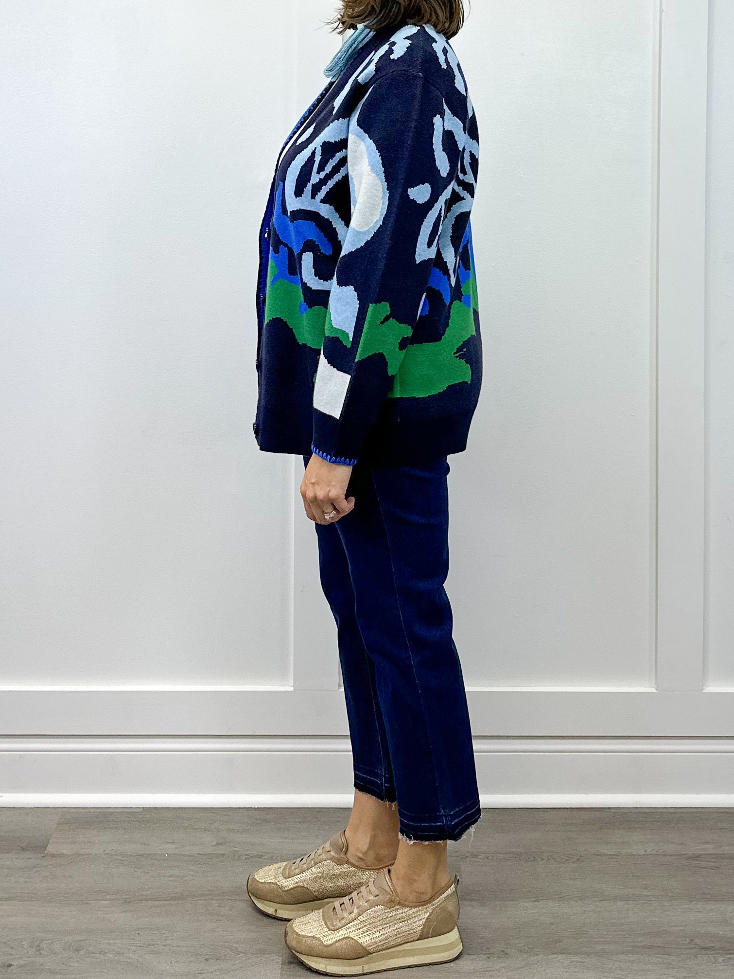 Button Front Jacquard Sweater Cardigan - Nightfall Sweaters Tribal