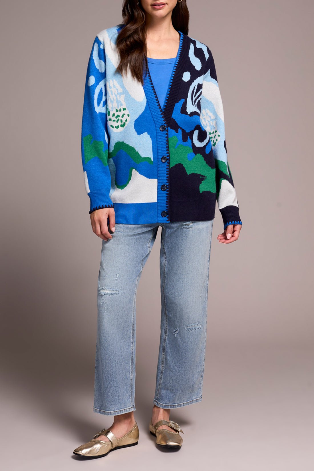 Button Front Jacquard Sweater Cardigan - Nightfall Sweaters Tribal