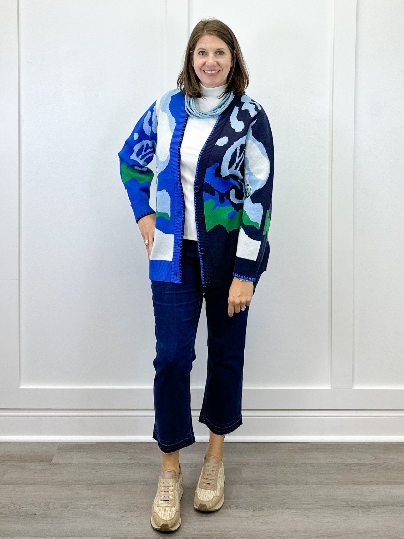 Button Front Jacquard Sweater Cardigan - Nightfall Sweaters Tribal