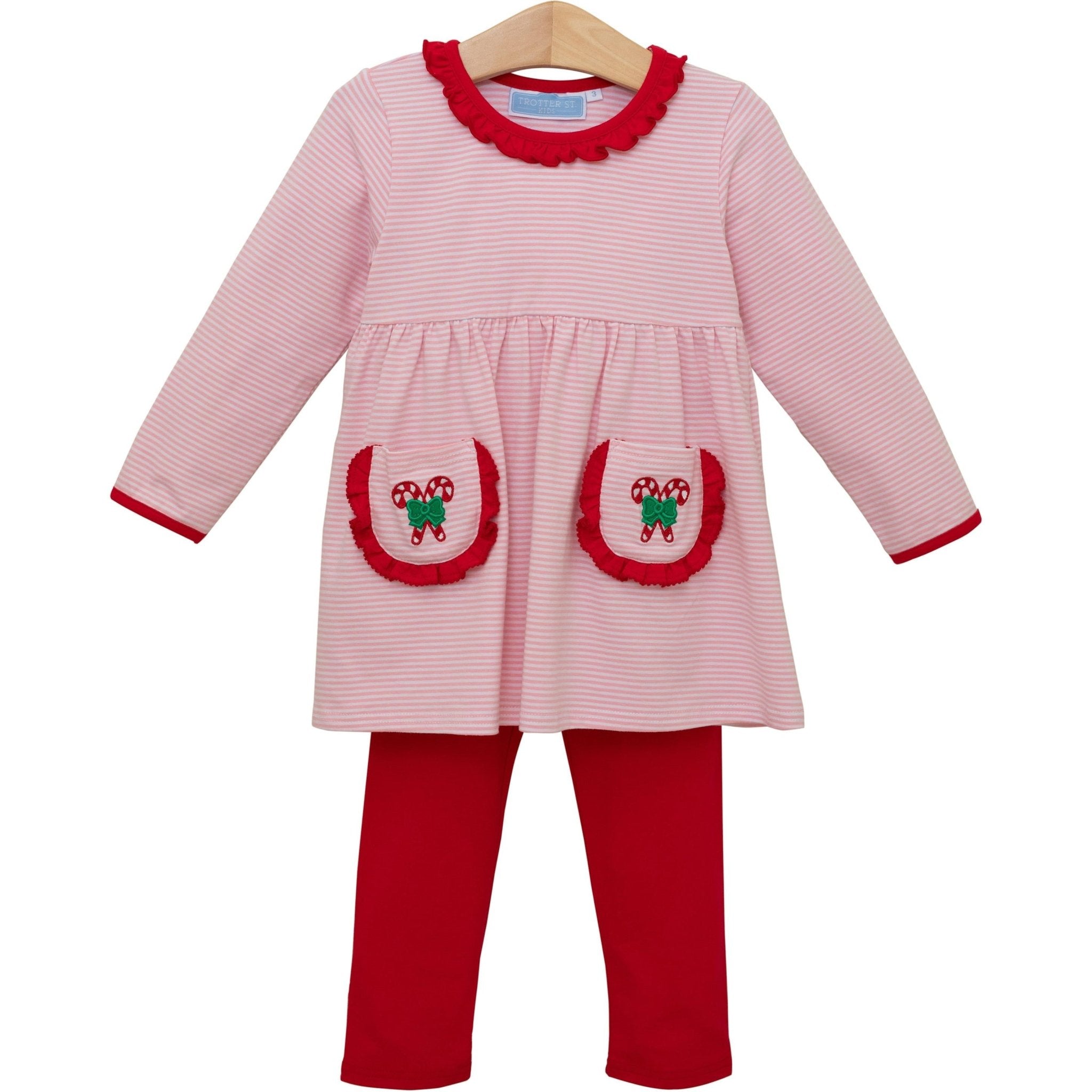 Candy Cane Embroidery Ruffle Pant Set Girls Sets Trotter Street Kids