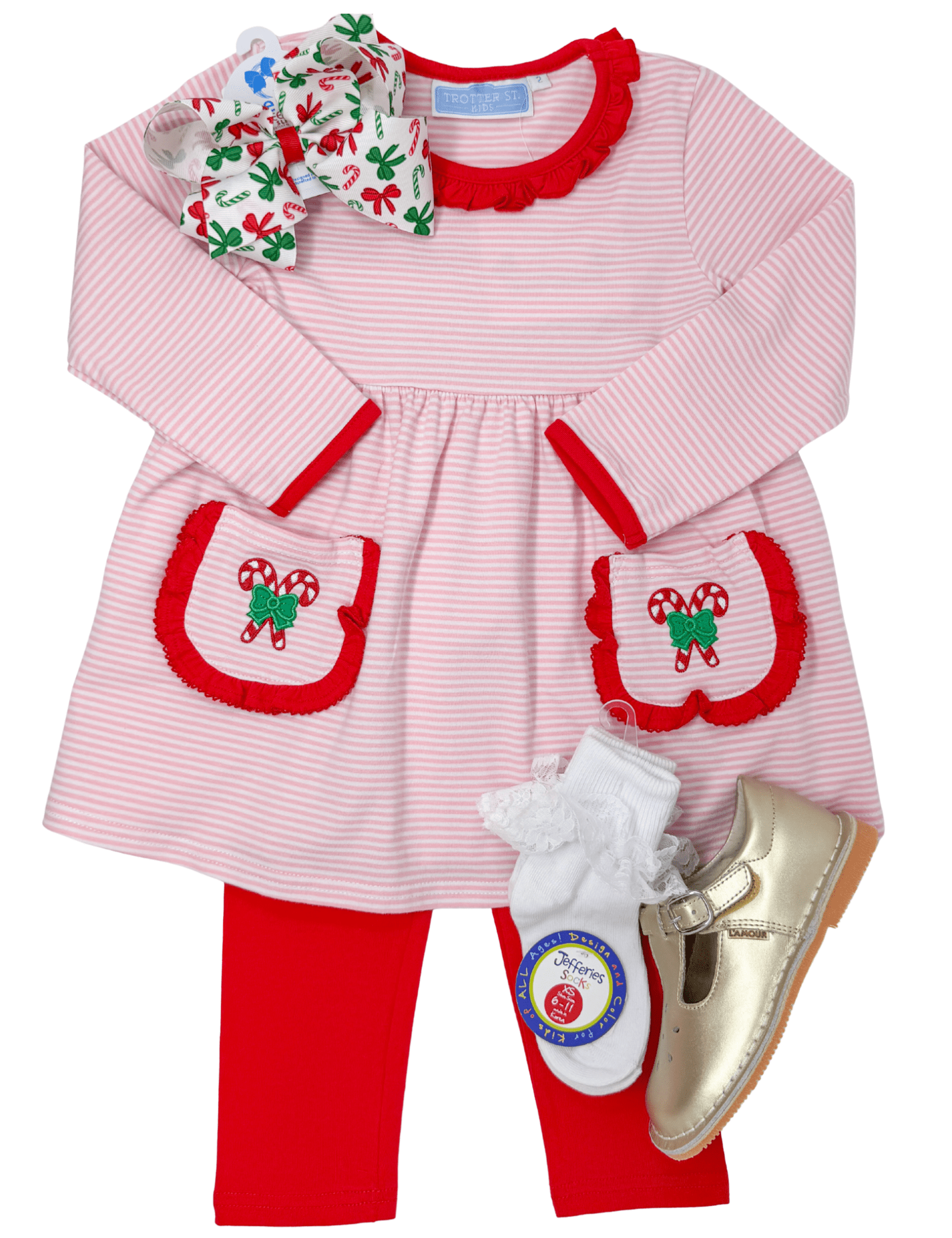 Candy Cane Embroidery Ruffle Pant Set Girls Sets Trotter Street Kids