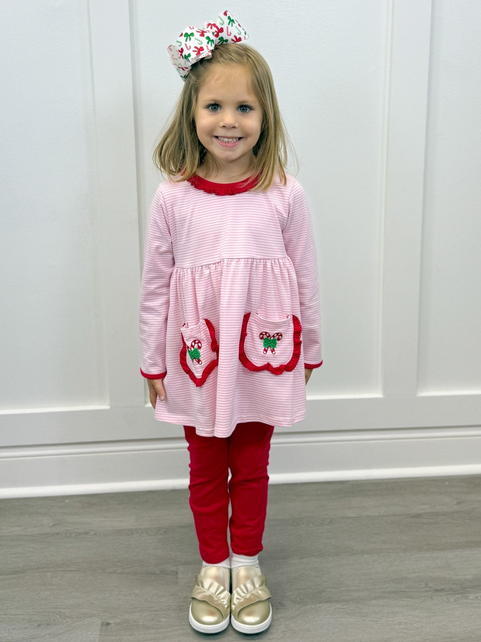 Candy Cane Embroidery Ruffle Pant Set Girls Sets Trotter Street Kids