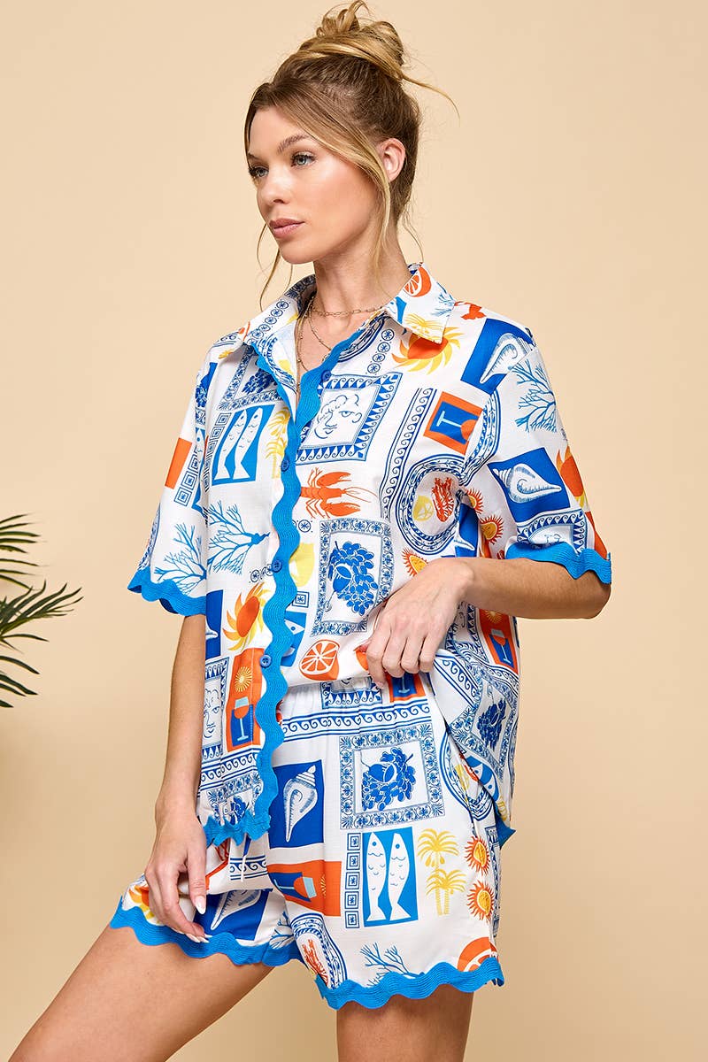 Capri Short Set - Blue Multi Shorts Cezele