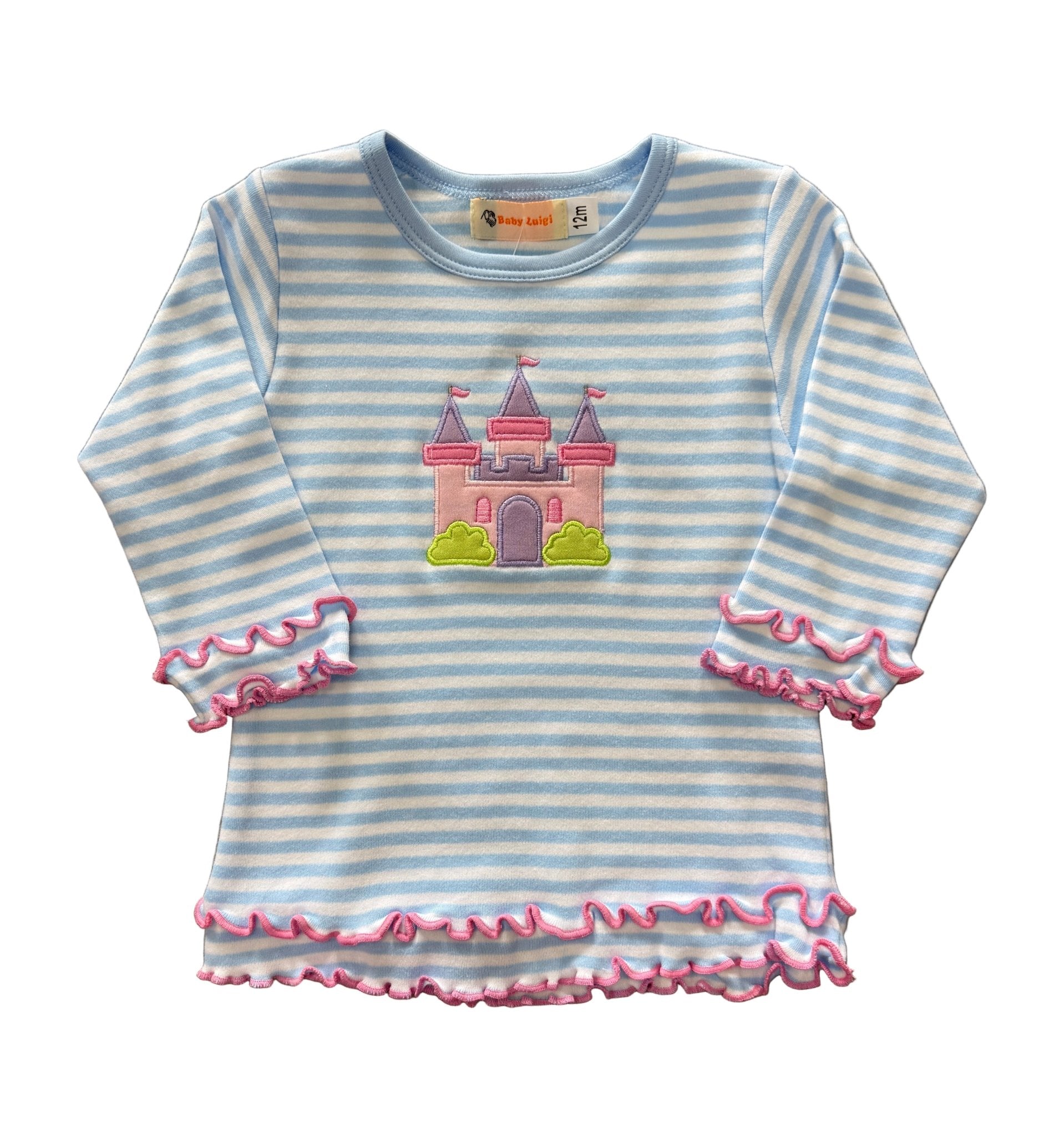 Castle Lettuce Edge Tshirt - Lt. Sky/White Striped Girls Tops + Tees Luigi