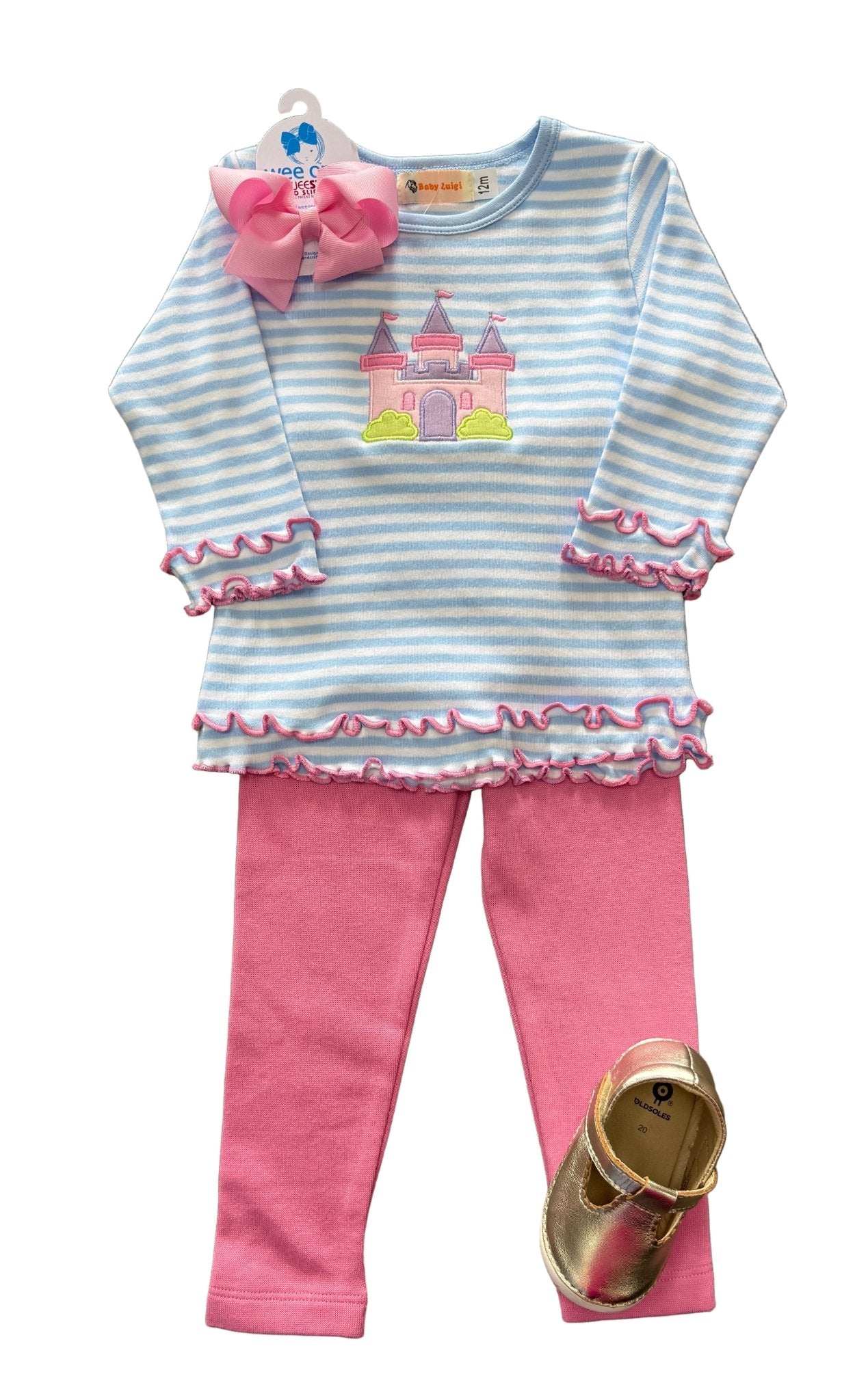 Castle Lettuce Edge Tshirt - Lt. Sky/White Striped Girls Tops + Tees Luigi