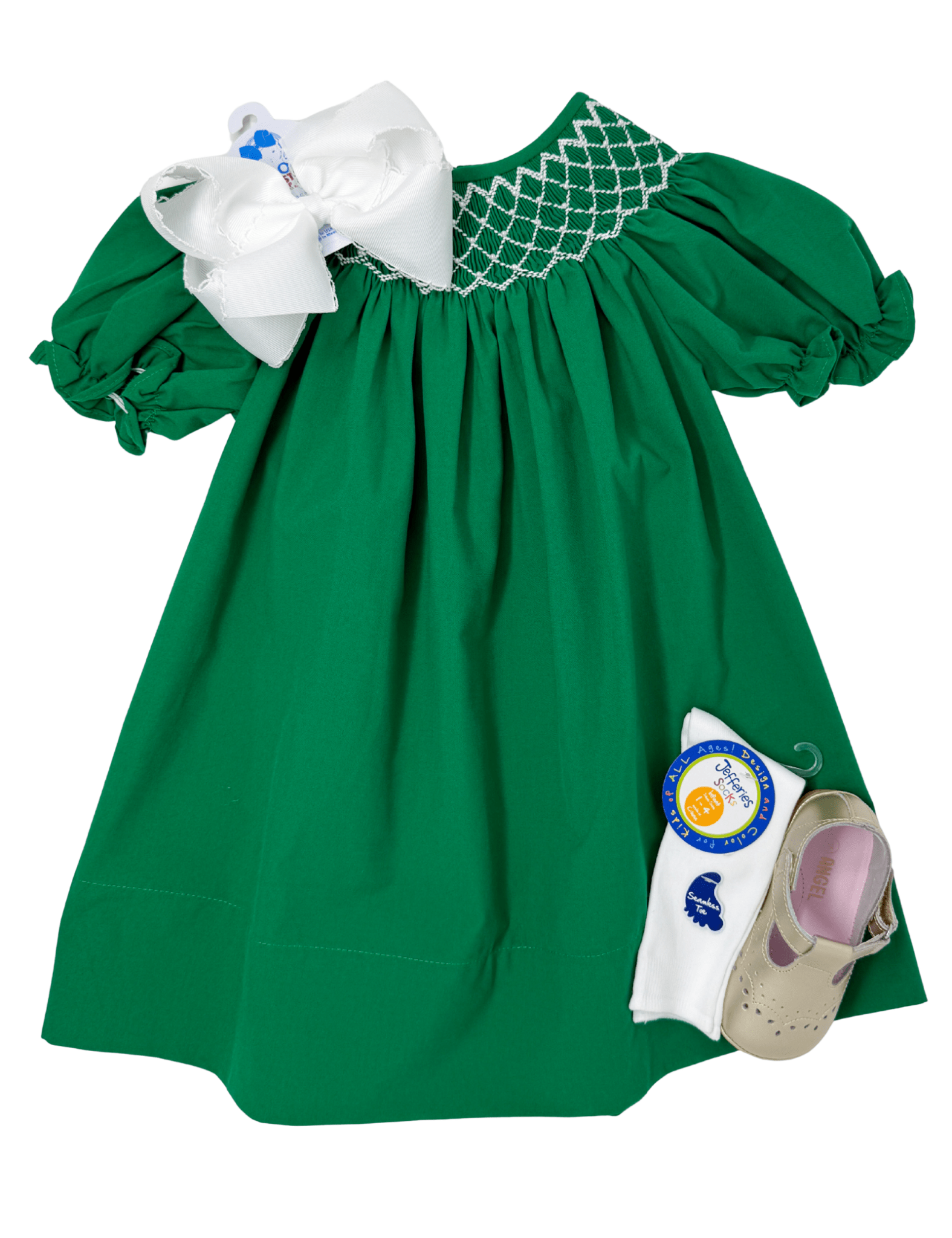 Catherine Pearl Smocked Dress - Green Girls Occasion Dresses Sweet Dreams