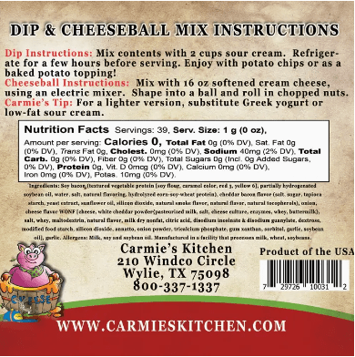 Cheddar Bacon Dip Mix Impulse Carmie's Kitchen