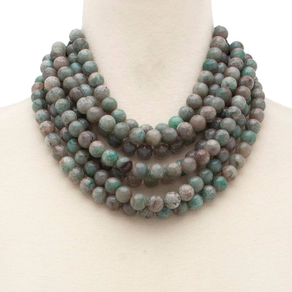 Chunky Beaded Layered Magnetic Necklace - Silver Necklaces anbfashion