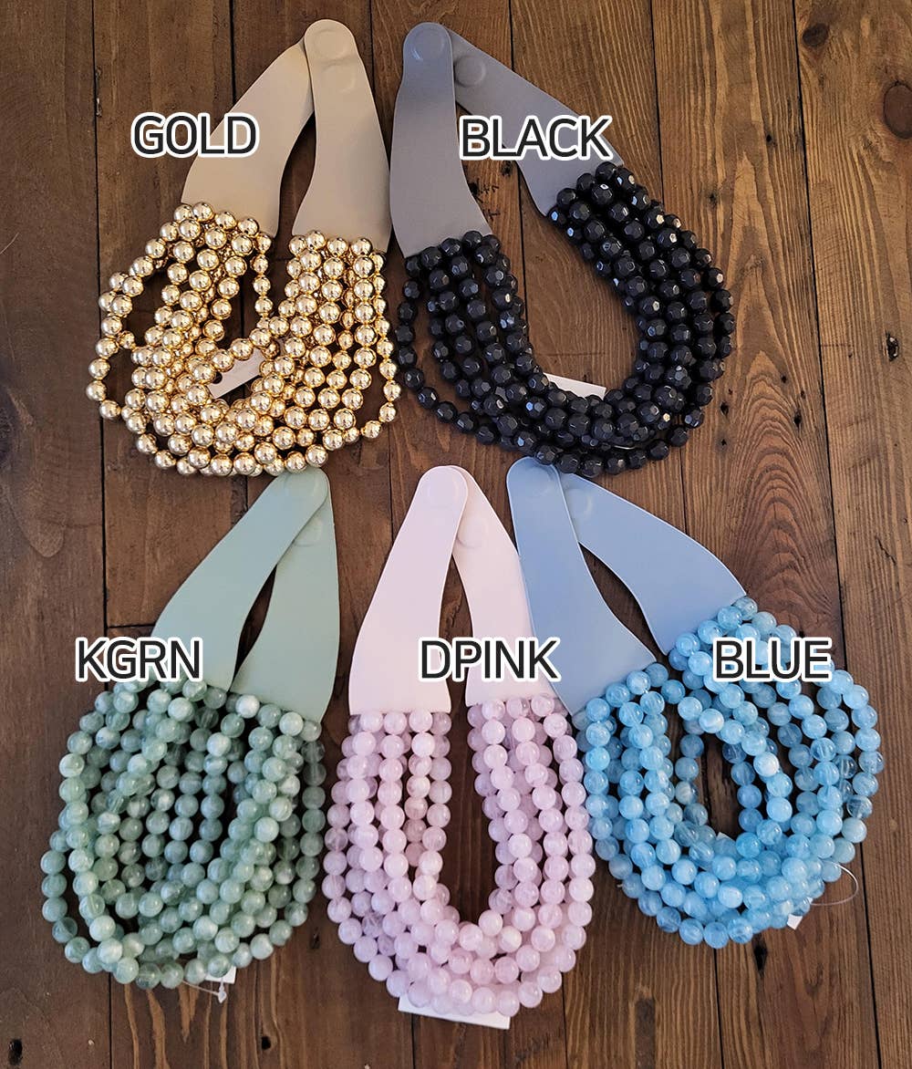 Chunky Beaded Layered Magnetic Necklace - Silver Necklaces anbfashion