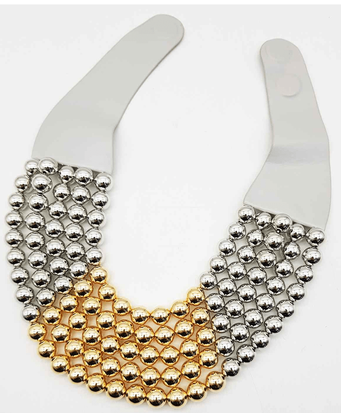 Chunky Beaded Layered Magnetic Necklace - Silver Necklaces anbfashion