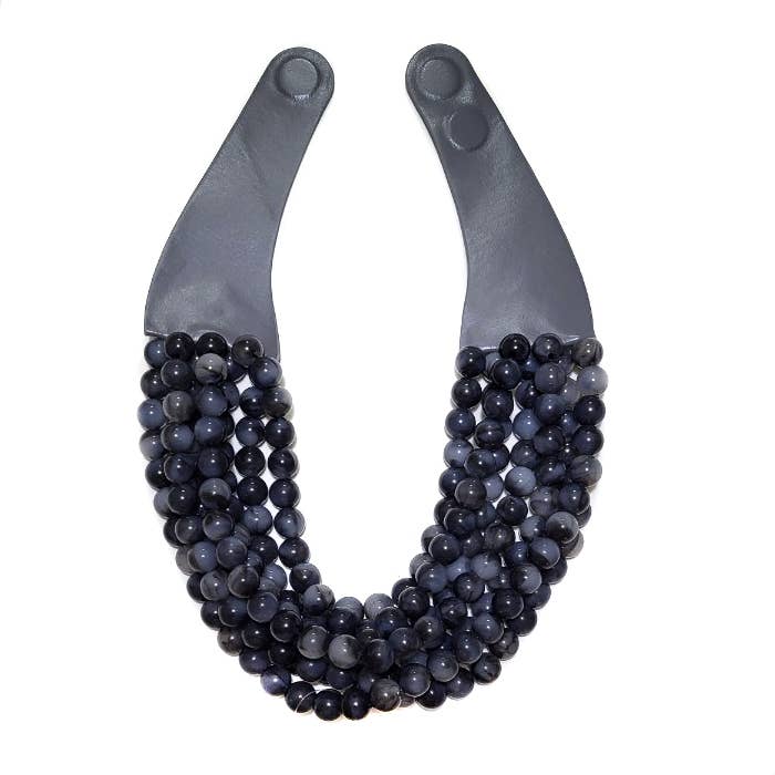 Chunky Beaded Layered Magnetic Necklace - Silver Necklaces anbfashion