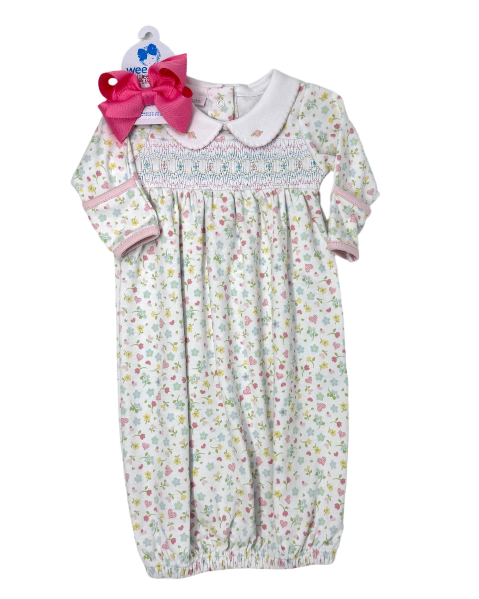 Clara's Classics Smocked Collared Gathered Gown Baby Sleepwear Magnolia Baby