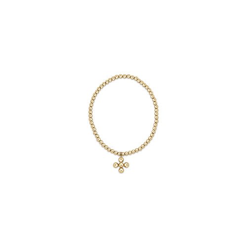 Classic Gold 3mm Bead Bracelet - Classic Beaded Signature Cross Gold Charm - 4mm Bead Gold Bracelets enewton