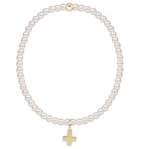 Classic Pearl 3mm Bead Bracelet - Signature Cross Gold Charm Bracelets enewton